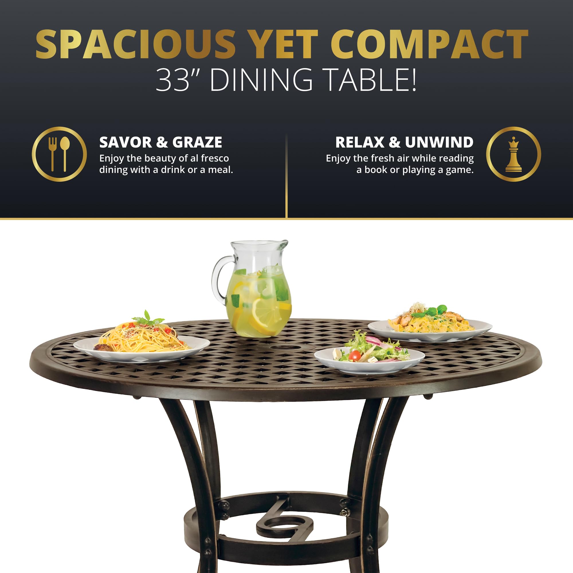 Kinger Home 33-inch Outdoor Patio Dining Table - Round Cast Aluminum Bistro Table for Garden, Backyard, Poolside & Restaurant Use