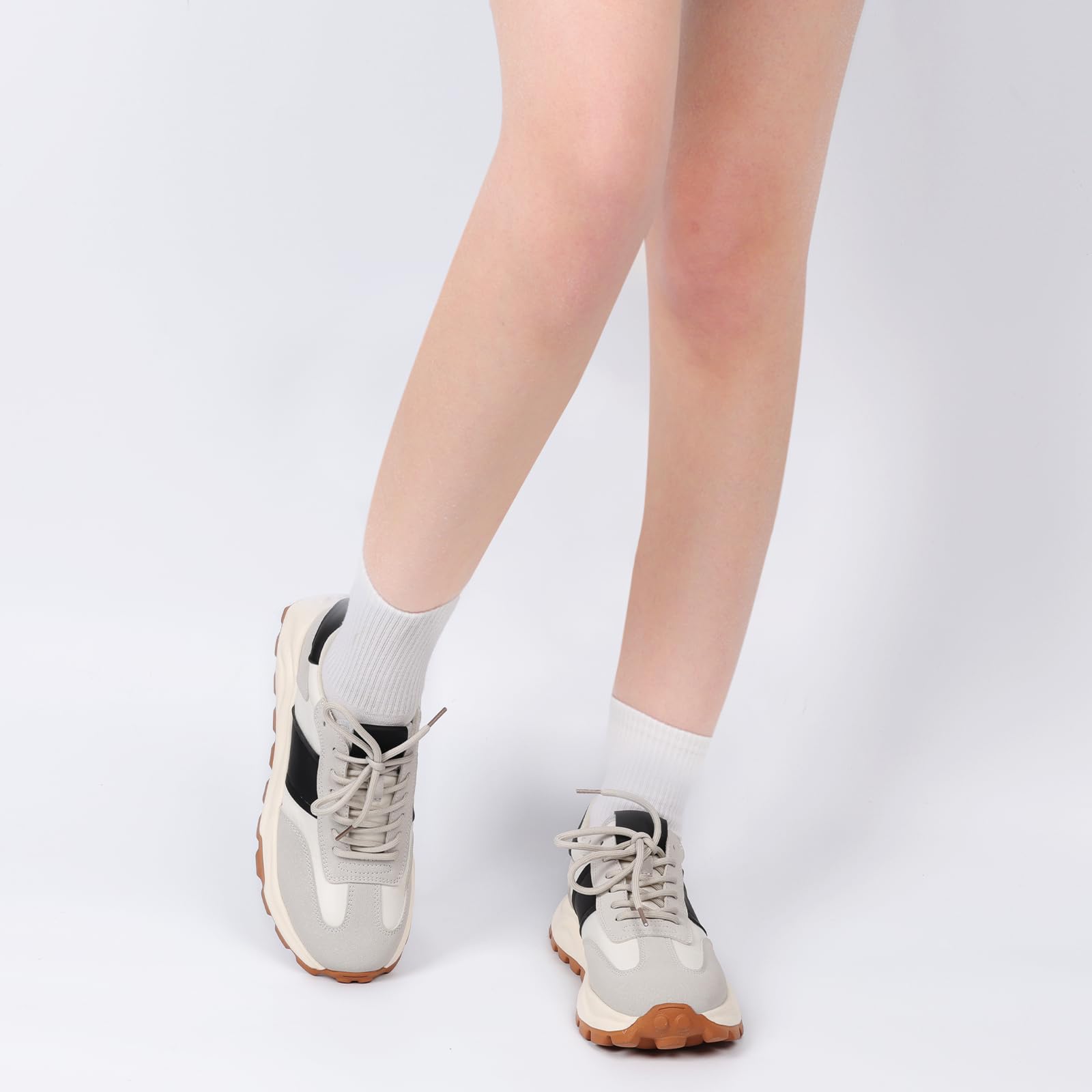 **IXU Women's Fashion Sneakers - Lightweight Tennis Shoes for Women, Walking & Casual Wear - Leather Suede Lace-Up Non-Slip Comfortable Shoes for Work, Travel & Daily Activities**