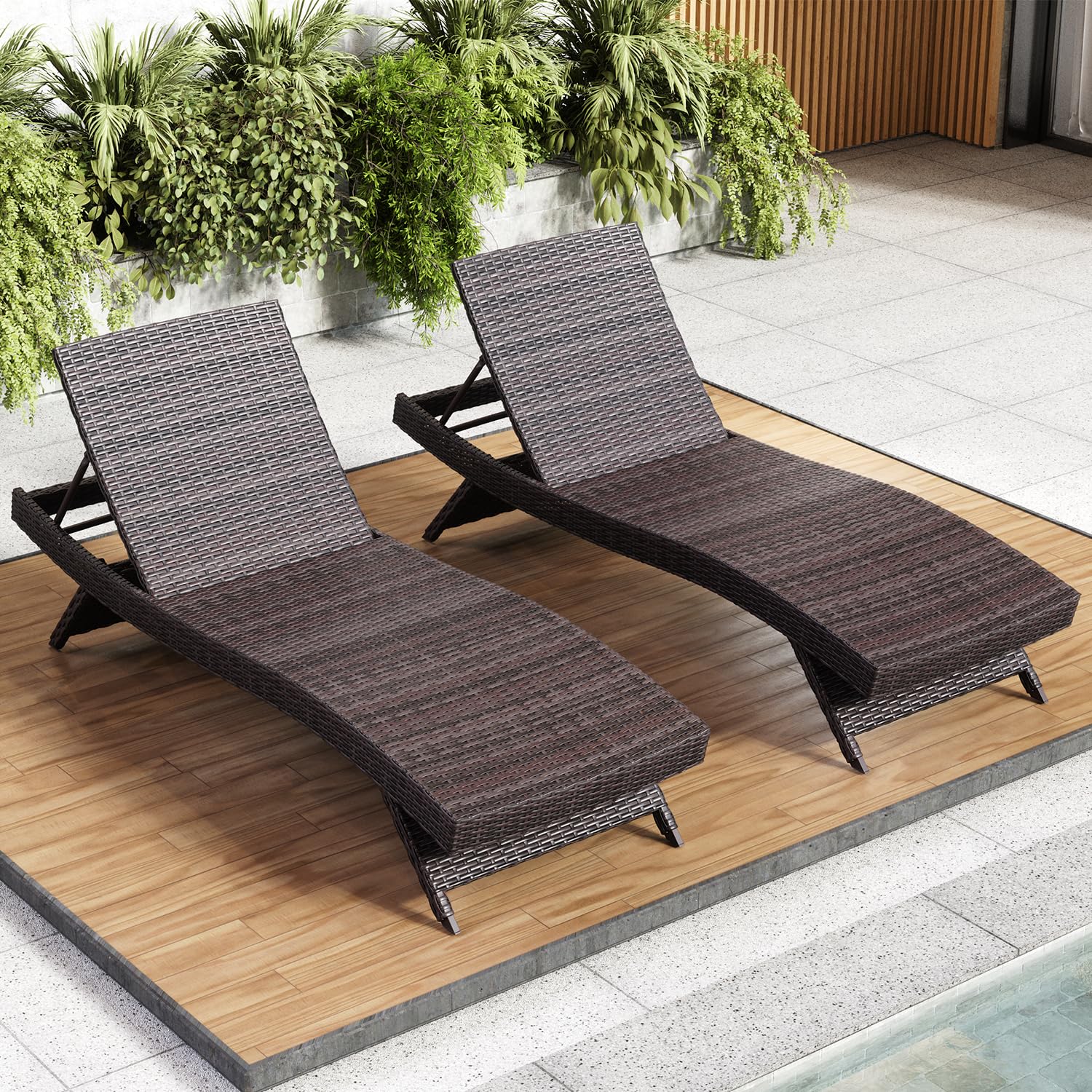 Nestl Chaise Lounge Chair Outdoor Set of 2 - Wicker Patio Lounge Chairs with Reclining Backrest - Perfect for Poolside, Garden, and Backyard Relaxation