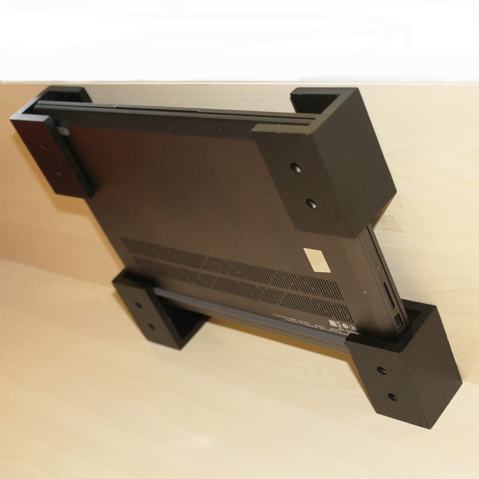 Orisell Black Hardwood Under Desk Laptop Mount Holder with Screws - Space Saving Computer Stand for Home Office & Workspace Organization