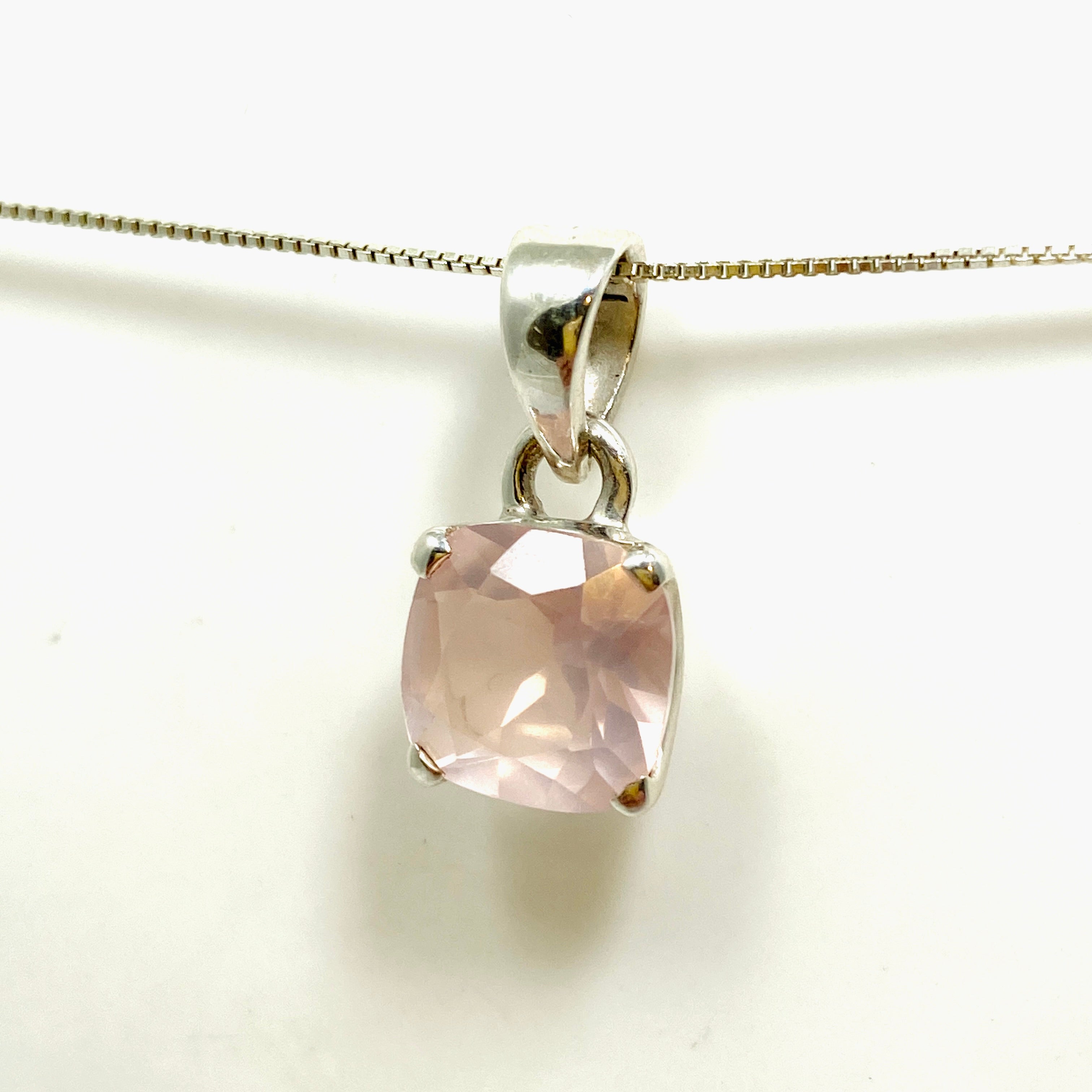 Rose Quartz Square Cushion Cut Faceted Pendant Necklace PPGJ1025 - Elegant Jewelry Gift for Women, Perfect for Valentine's Day, Anniversary & Special Occasions