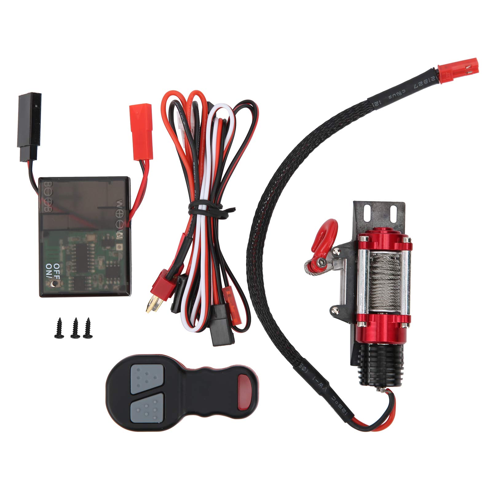 Drfeify 1/10 Scale Metal RC Winch Controller with Remote Receiver & Connecting Cable - Perfect for Off-Road Crawler Trucks, Rock Climbing & Trail Adventures