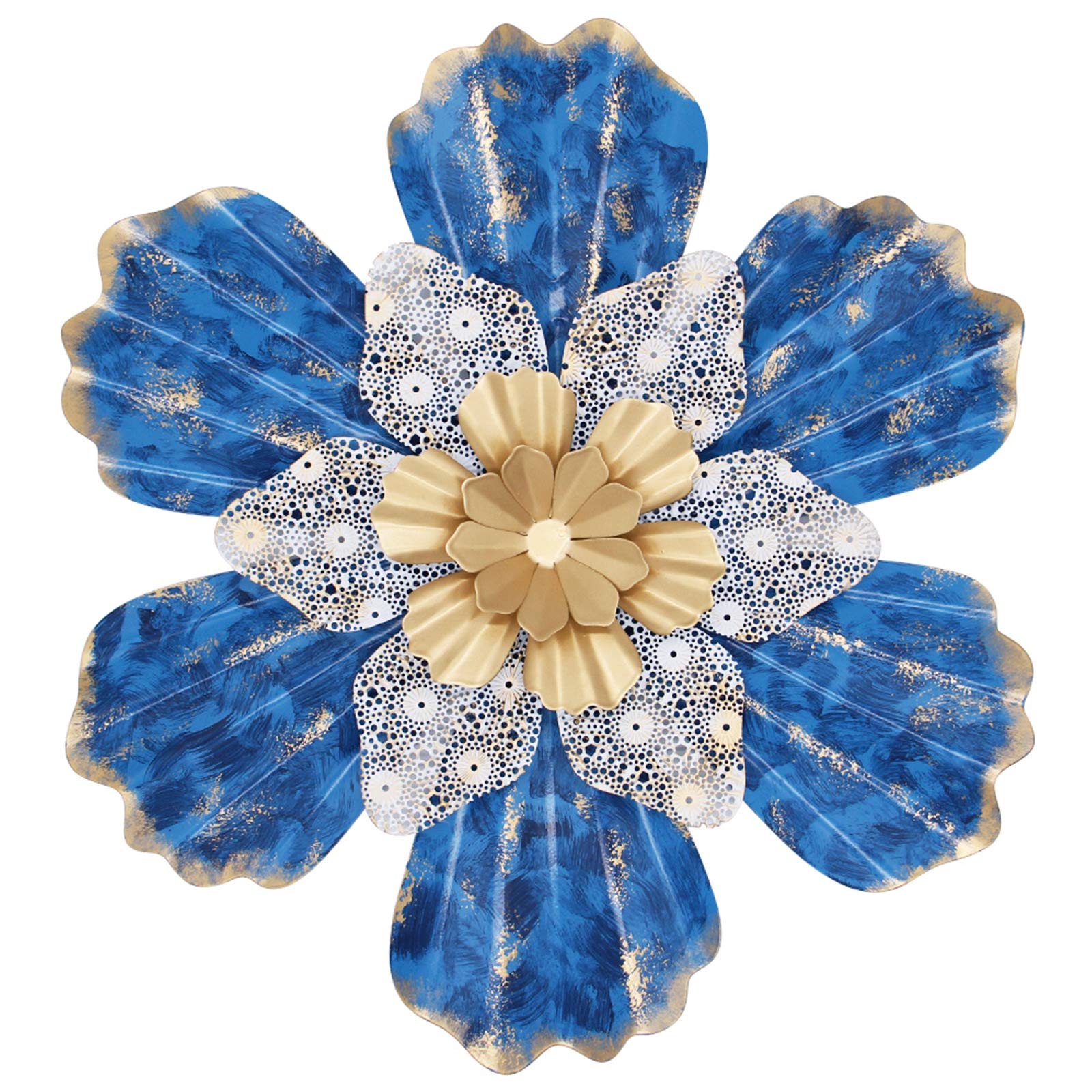 Juegoal 16 Inch Large Outdoor Metal Flower Wall Decor - Boho Garden Wall Art Hanging for Patio, Porch, Bedroom & Living Room - Blue - Perfect for Bohemian Home Decor, Wedding Backdrops & Outdoor Garden Accents