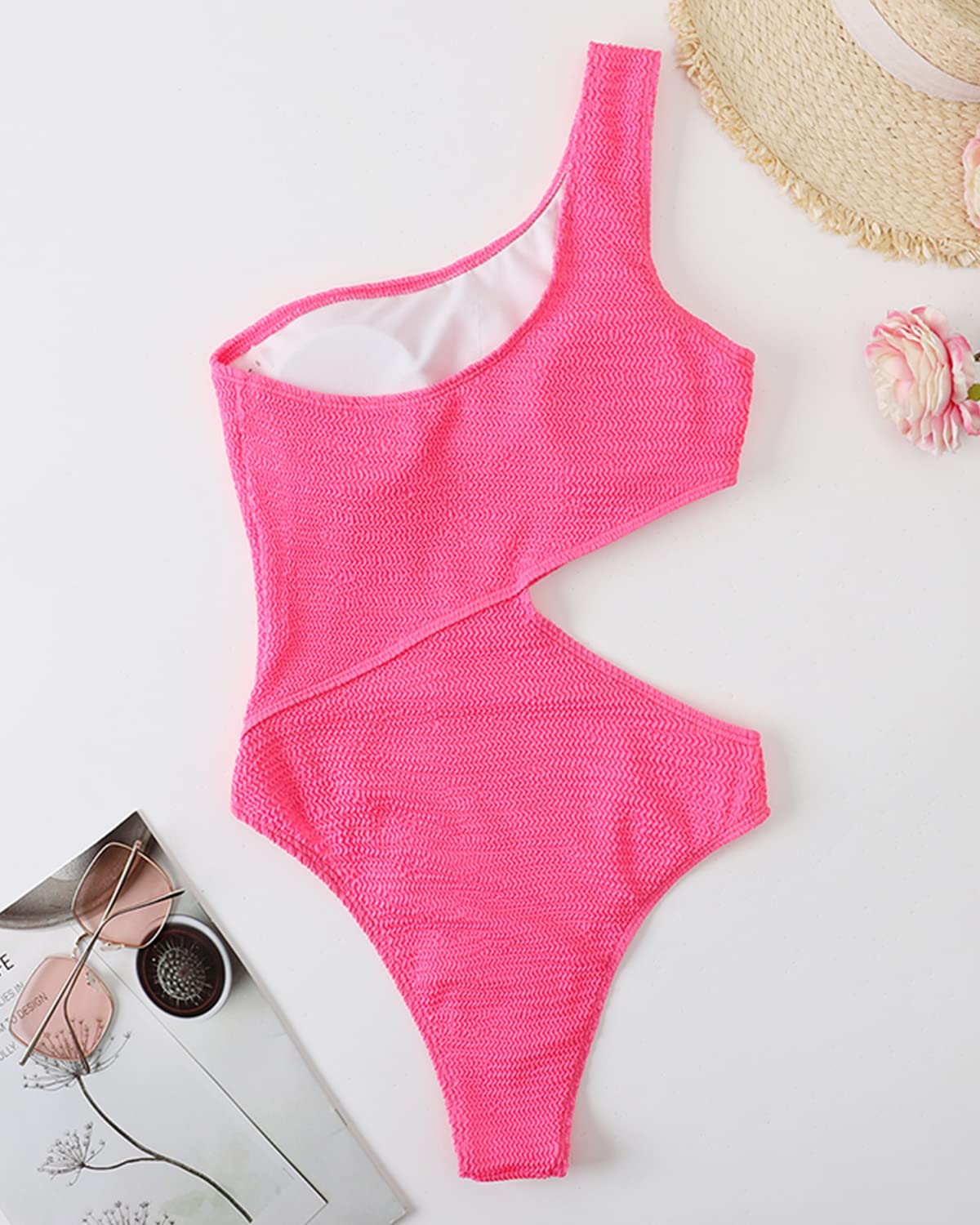 Limeeke Women's One Shoulder Cutout Monokini Swimsuit - Sexy Ribbed One Piece Bathing Suit for Beach, Pool Party & Summer Vacation