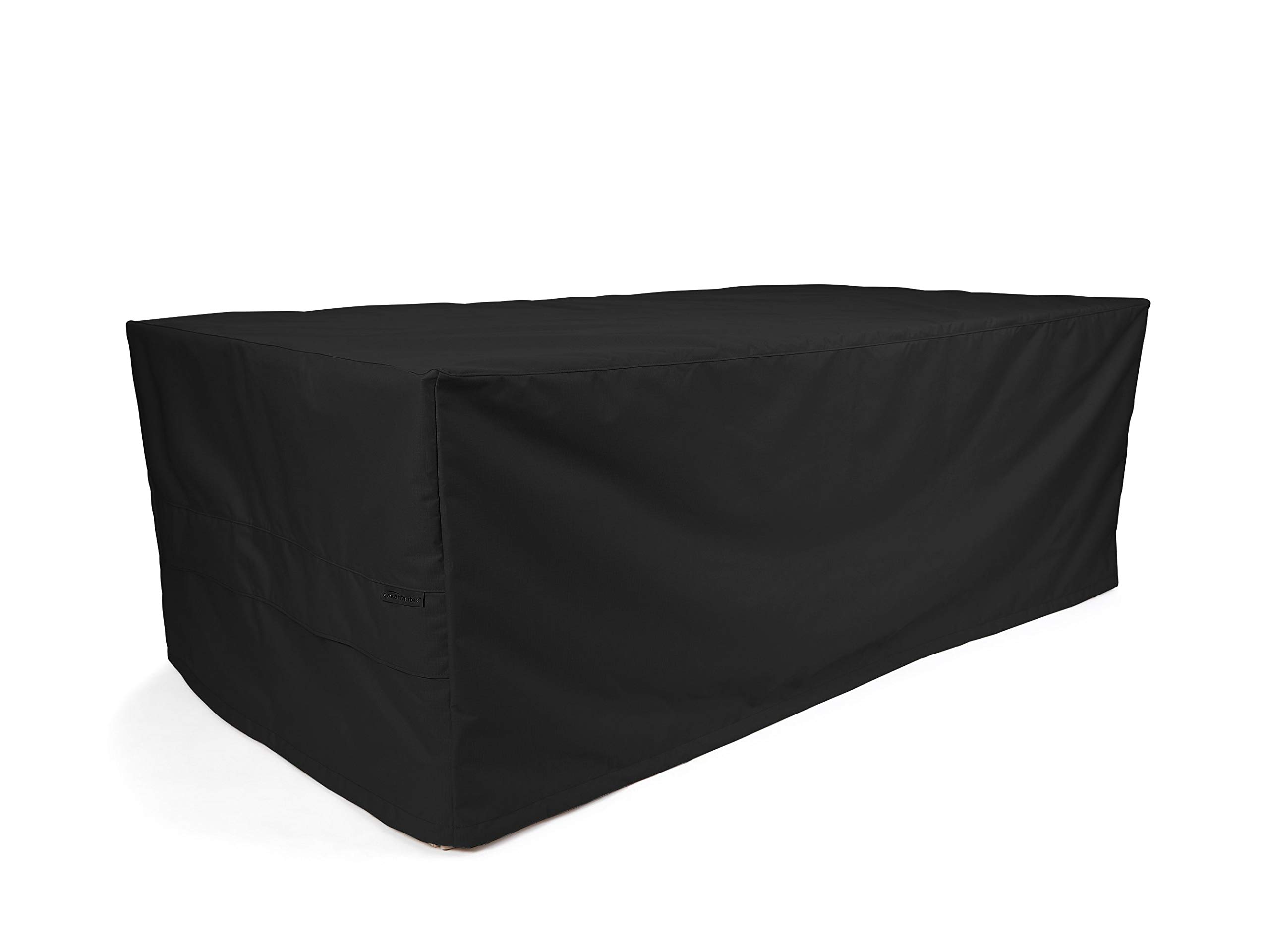 Heavy-Duty Rectangular Dining Table & Chair Cover Set - Weatherproof Polyester with Drawcord Hem - Outdoor Patio Furniture Protection - Perfect for Backyard, Deck, and Garden Use - Ripstop Black