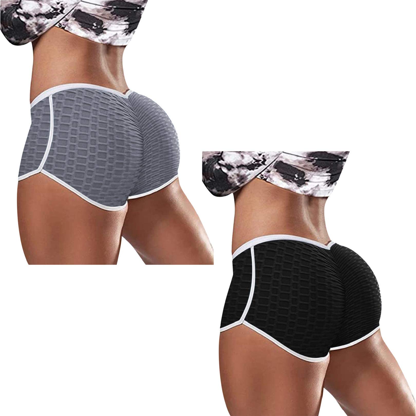 2 Pack Women's High Waisted Biker Shorts - Yoga Workout Shorts with Ruched Butt Lifting Design, Elastic Compression Sports Shorts for Running, Gym & Lounge Wear