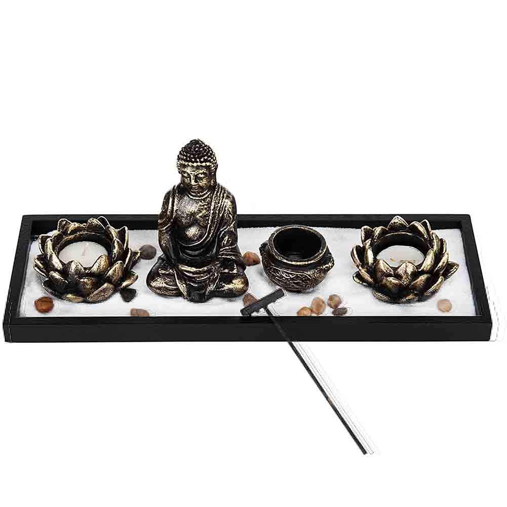 Zen Buddha Candle Holder - Wooden Feng Shui Statue with Sand Tray for Incense & Meditation | Home Decor Gift for Yoga Room, Office Desk & Spiritual Space