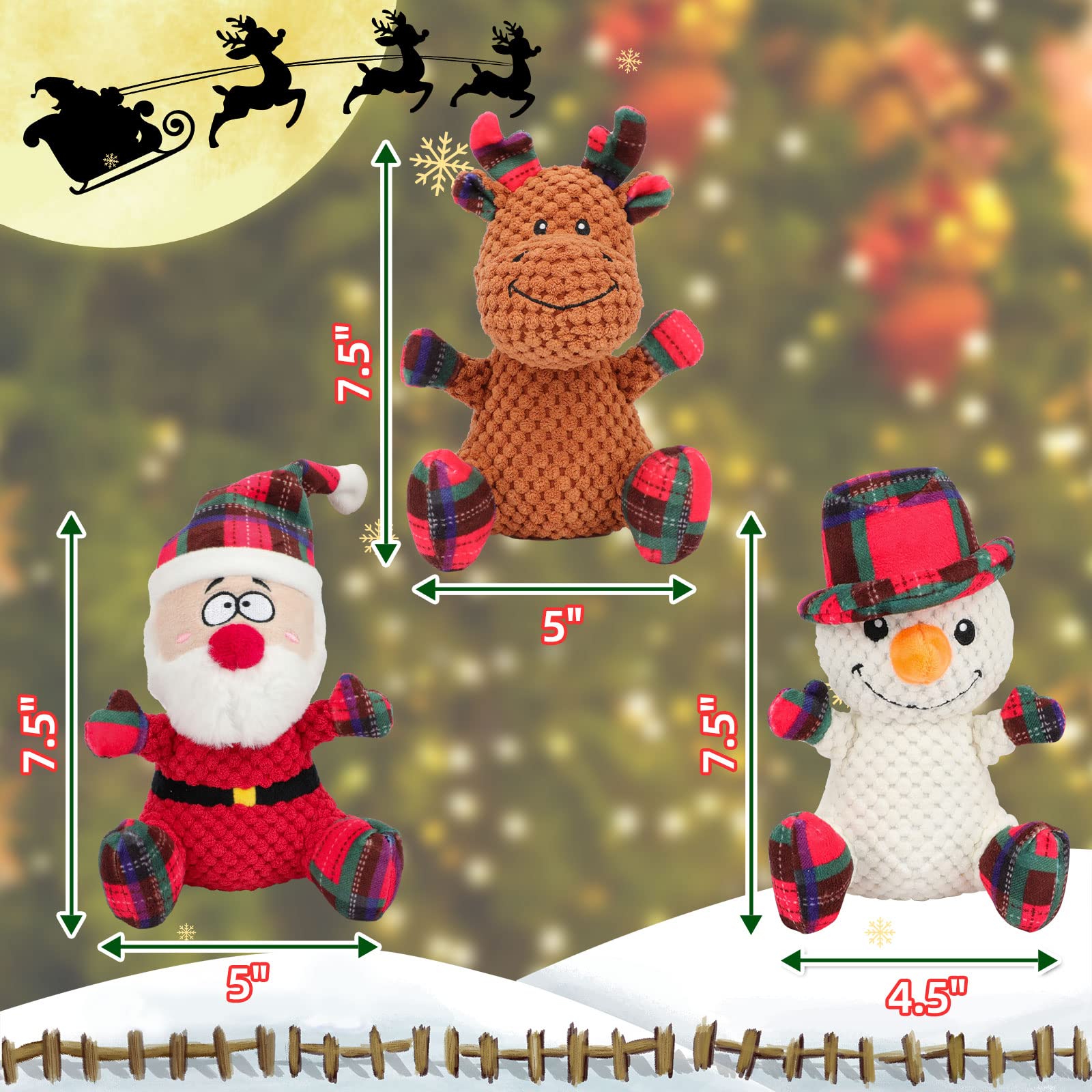 Rypet 3 Pack Christmas Dog Toys - Durable Plush Chew Toys for Small & Medium Dogs - Interactive Pet Stuffed Animals for Playtime & Training