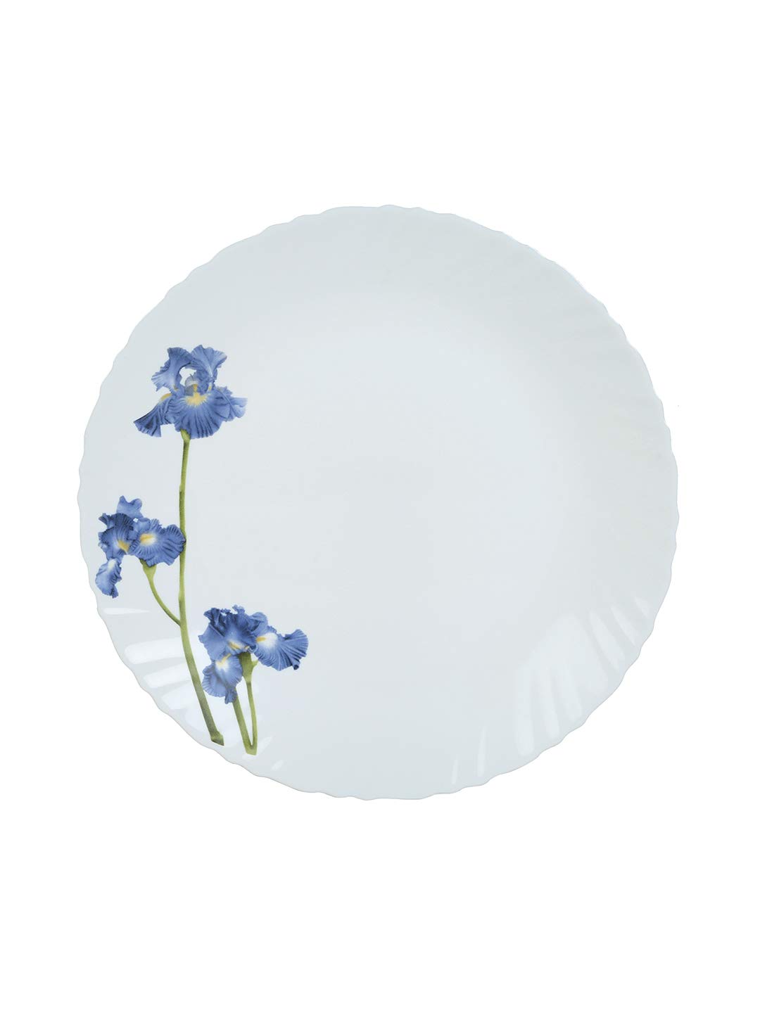 Opal Glass Dinner Set for 6 - 35 Piece Blue Orchids Crockery Set with Plates & Bowls | Microwave Safe, Durable & Lightweight White Tableware | Perfect for Family Dining, Entertaining Guests & Restaurant Use