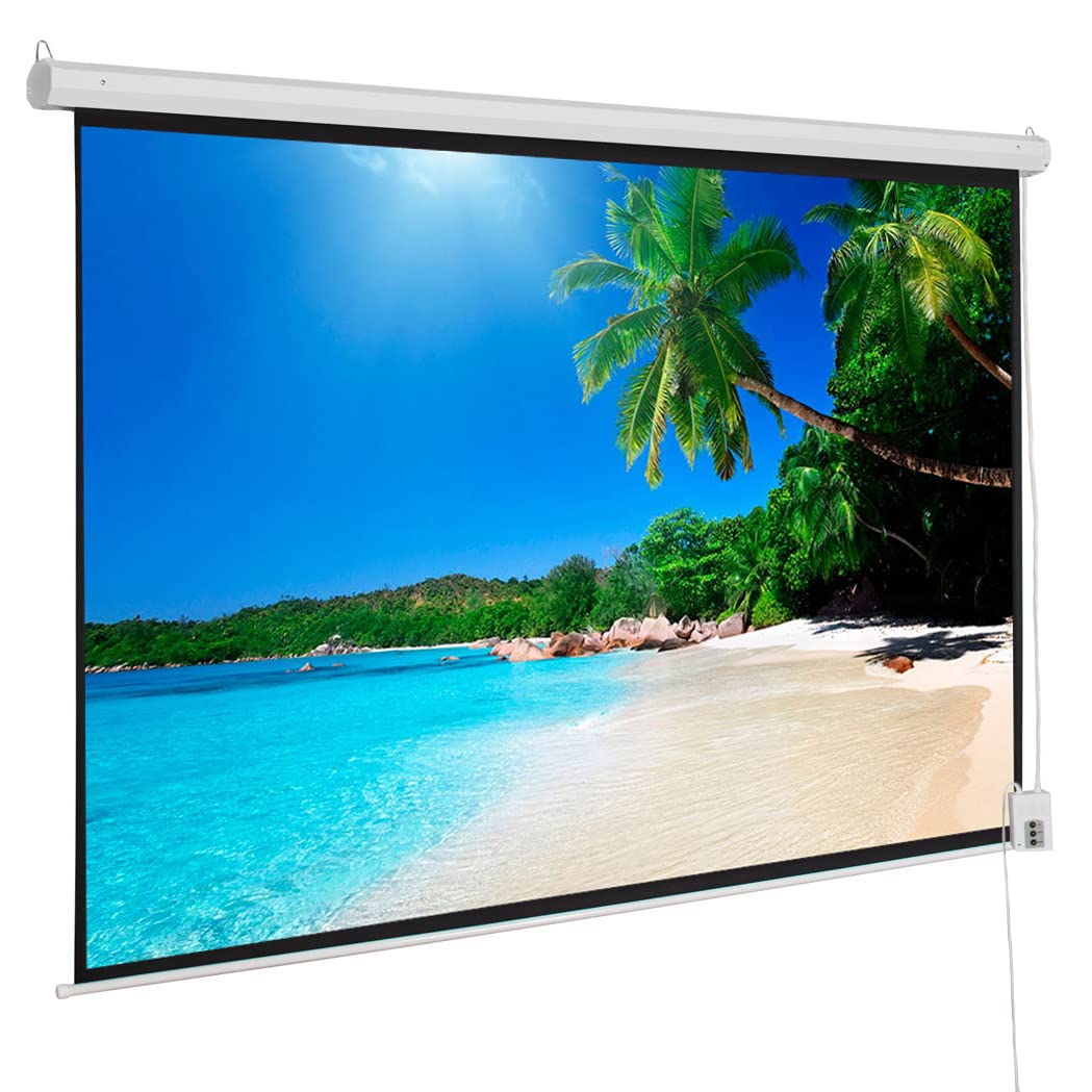 92-Inch Motorized Projector Screen with Remote Control - Dual Mounting (Wall/Ceiling) 160° Viewing Angle - 80