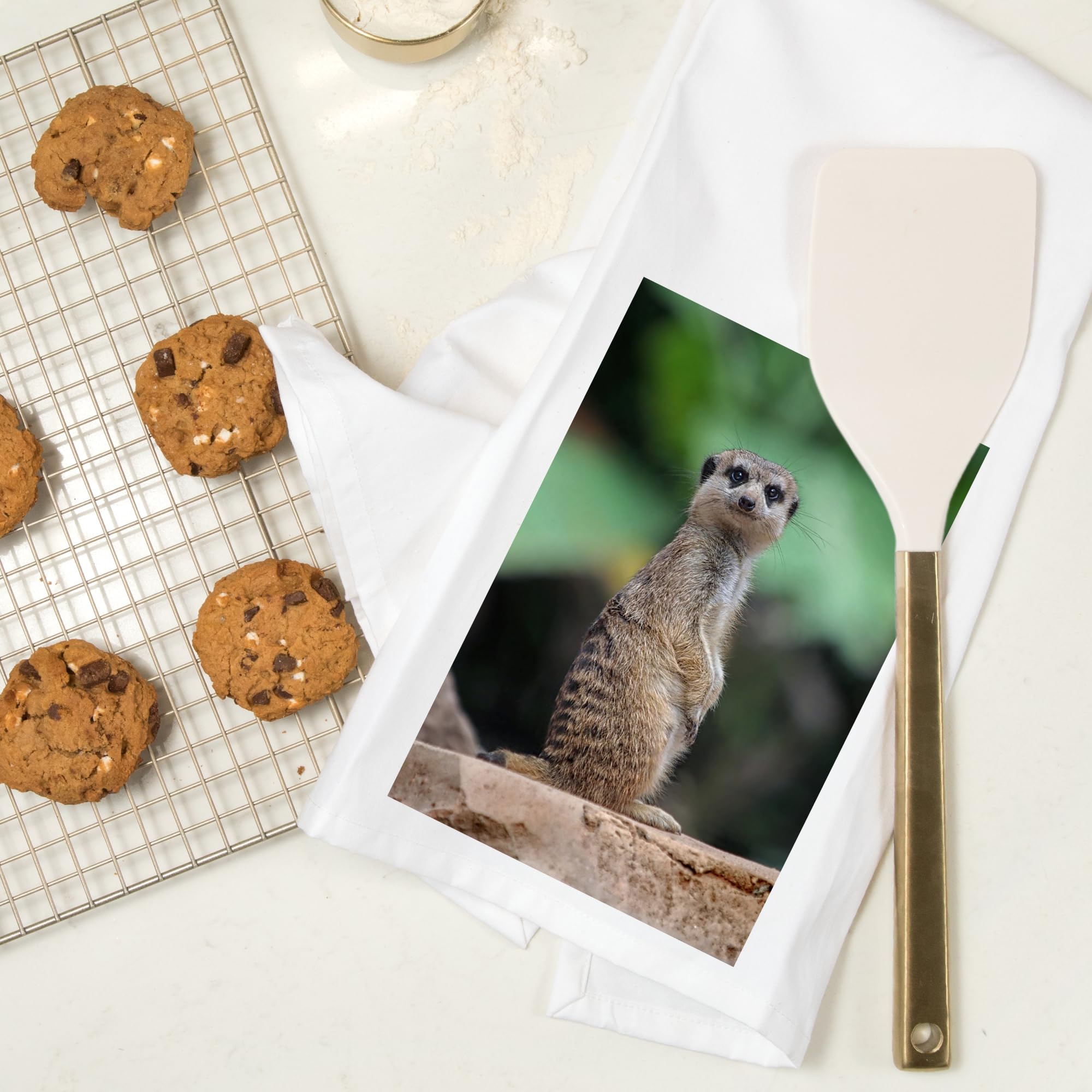 Lantern Press Meerkat on a Rock - 100% Cotton Tea Towel & Decorative Hand Towel for Kitchen, Bathroom, and Home Decor | Perfect for Dish Drying, Gift Giving, and Farmhouse Style Decor