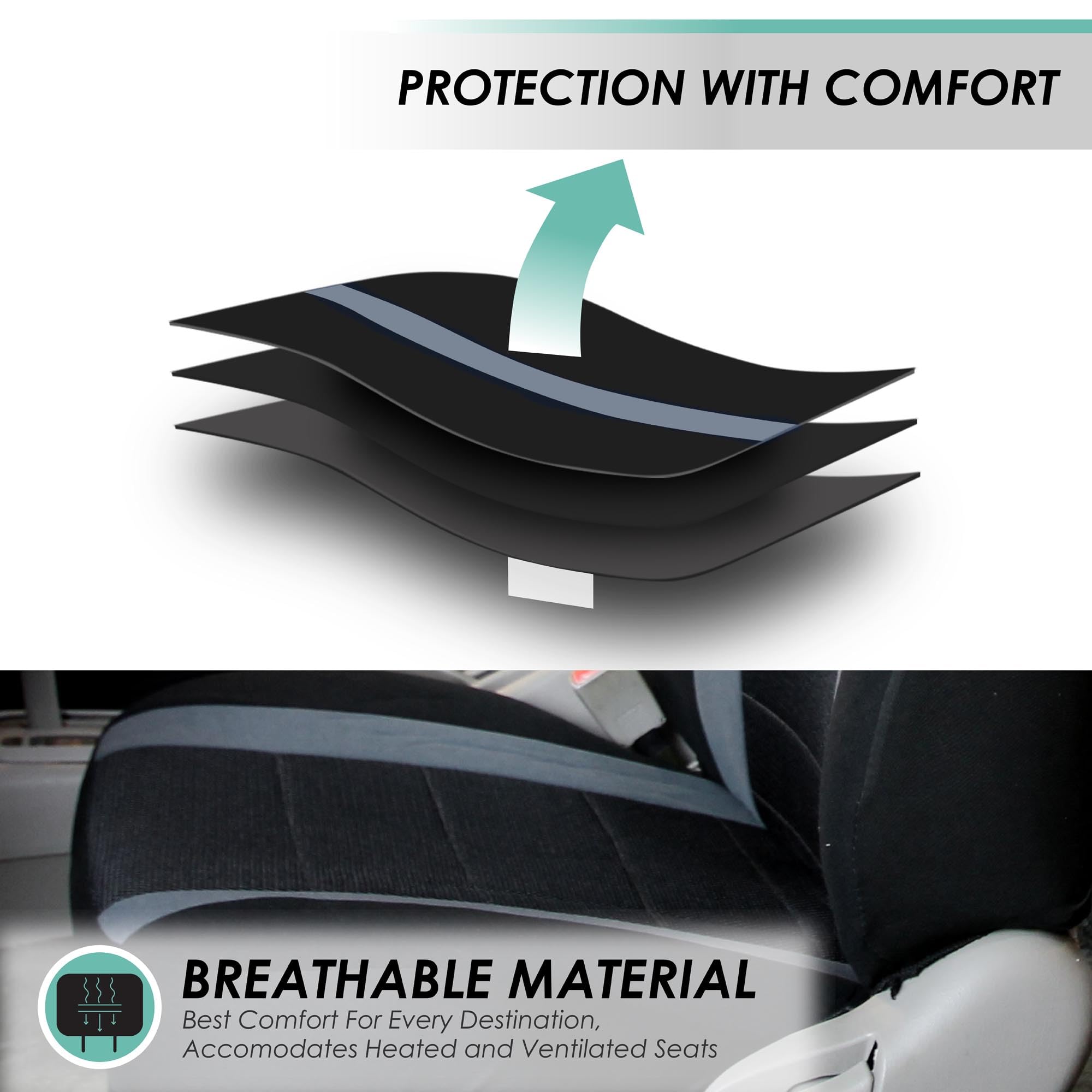 FH Group Universal Fit Sports Car Seat Cover - Split Bench Design for Detachable Headrests & Split Seats - Gray Automotive Seat Protector - Perfect for Cars, Trucks & SUVs - Great for Road Trips, Daily Commutes & Outdoor Adventures