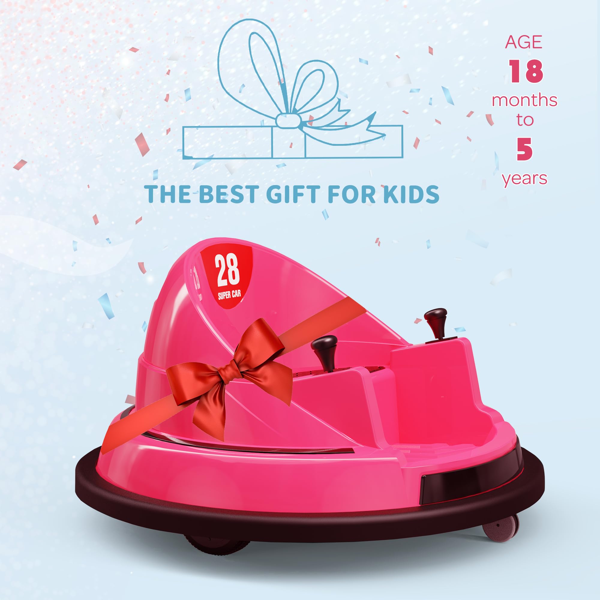 ROOMTEC 12V Kids Ride On Bumper Car with Remote Control - Safe & Certified Electric Toy Car for Toddlers 1-3 Years Old | Flashing LED Lights, Music & 360° Spin | Perfect Birthday Gift for Boys & Girls (Pink) - Indoor & Outdoor Play, Backyard Fun, Party Entertainment