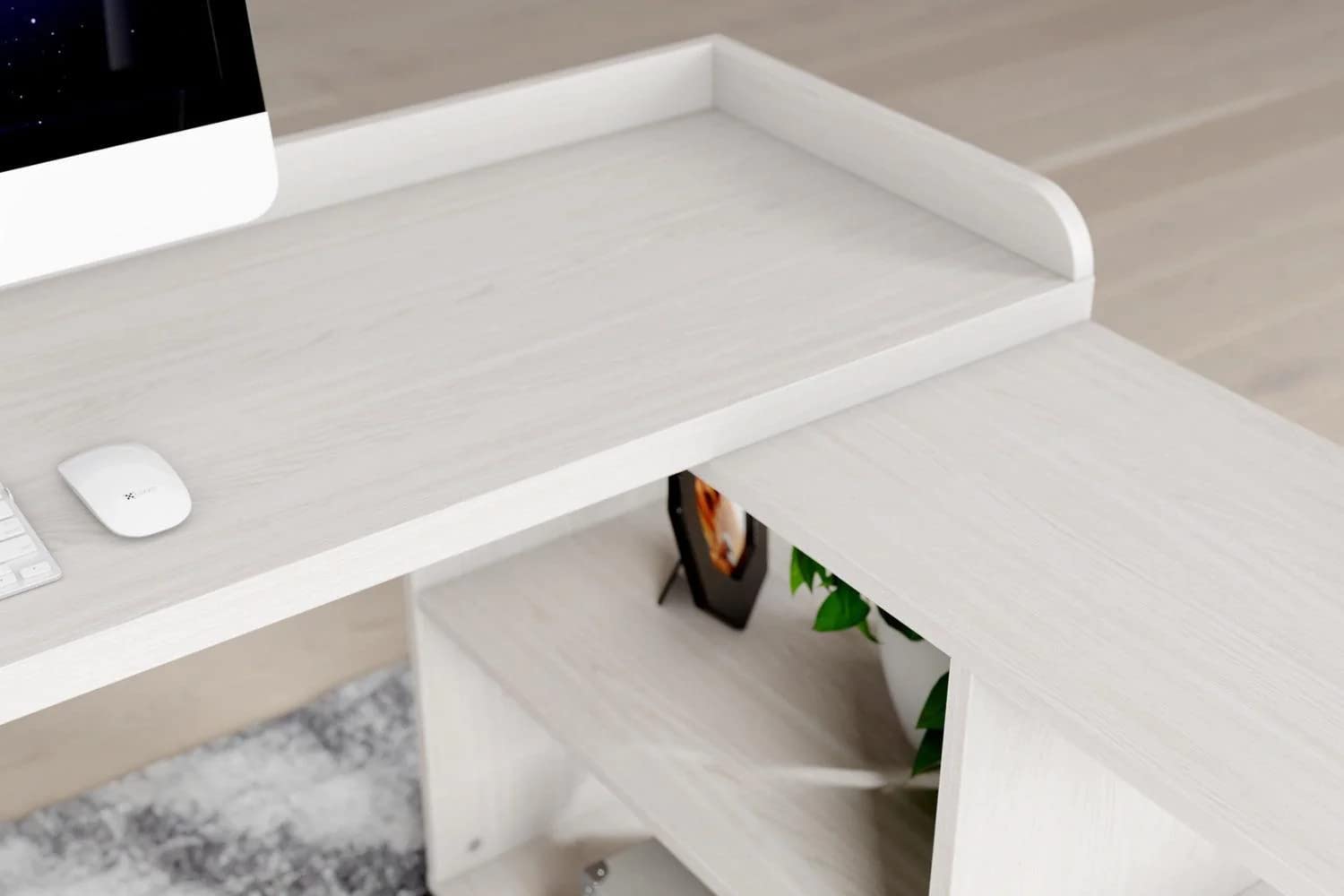 Signature Design by Ashley Bayflynn Modern L-Shaped Computer Desk - White & Black Home Office Furniture for Small Spaces & Gaming Setups