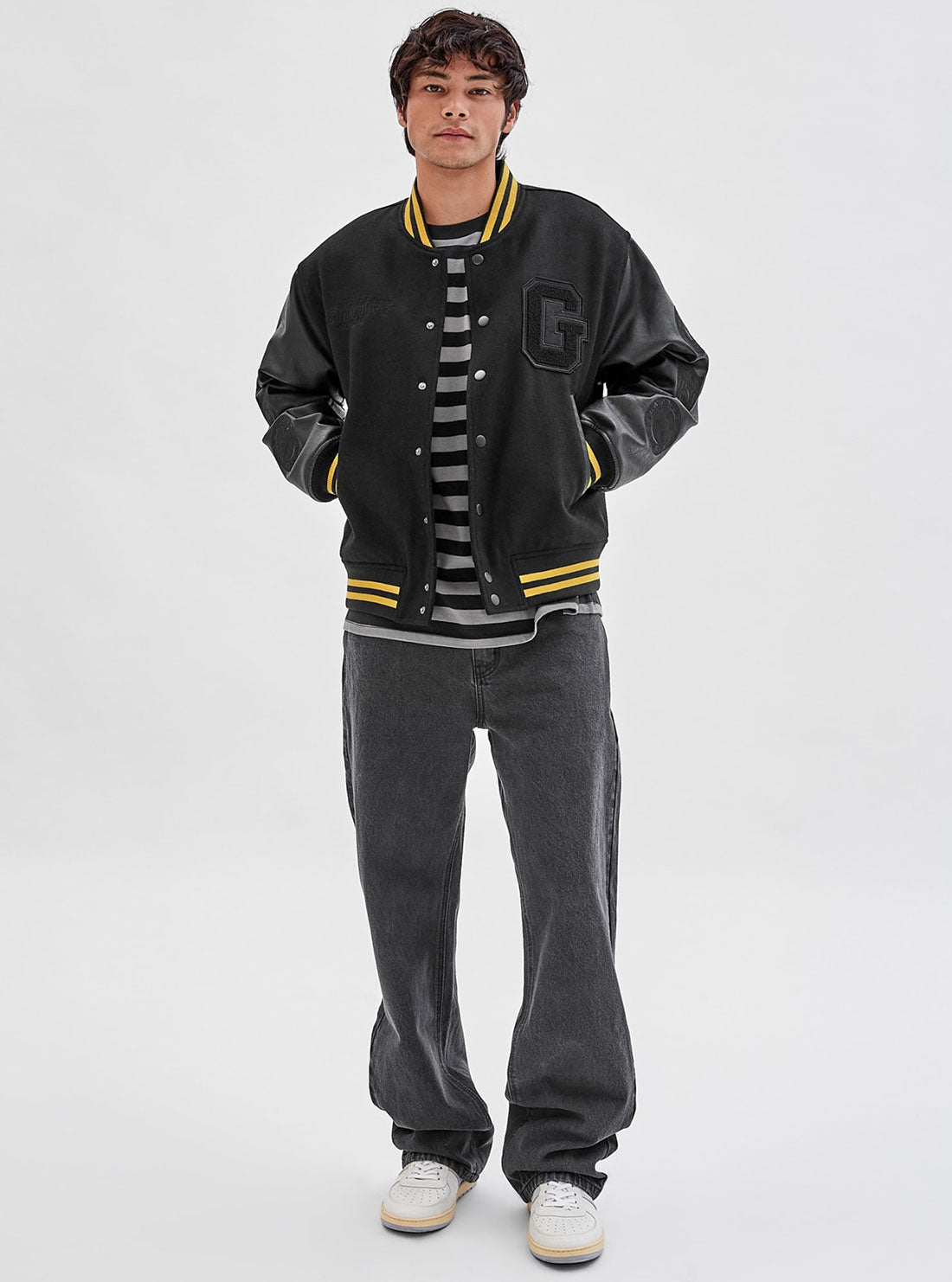 Guess Originals x Batman Black Letterman Jacket - Vintage Style Varsity Jacket for Men & Women - Perfect for Cosplay, Halloween, and Superhero Fans