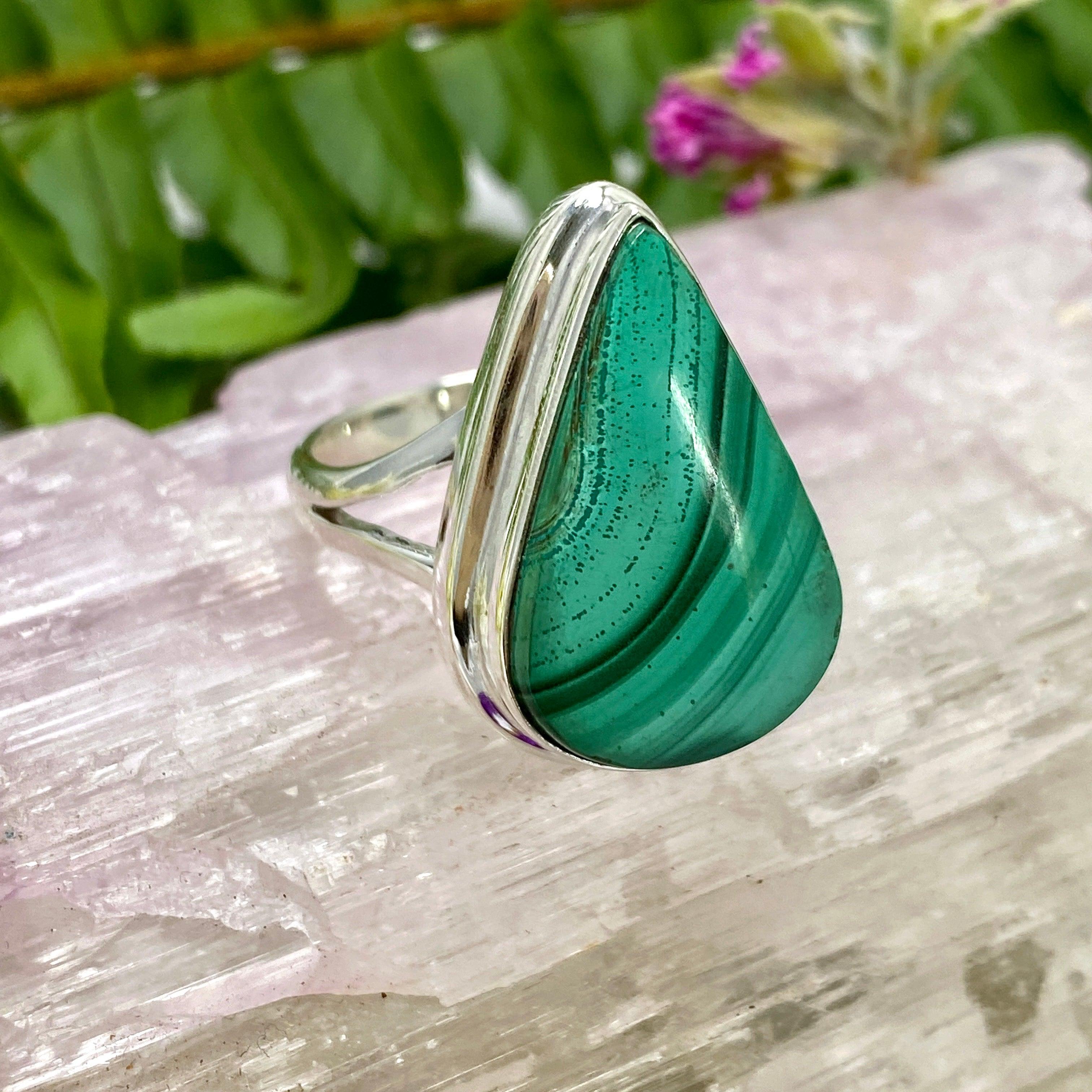 Malachite Teardrop Ring - Size 10 - KRGJ2624 - Elegant Green Stone Jewelry for Women, Perfect for Parties, Weddings & Everyday Wear