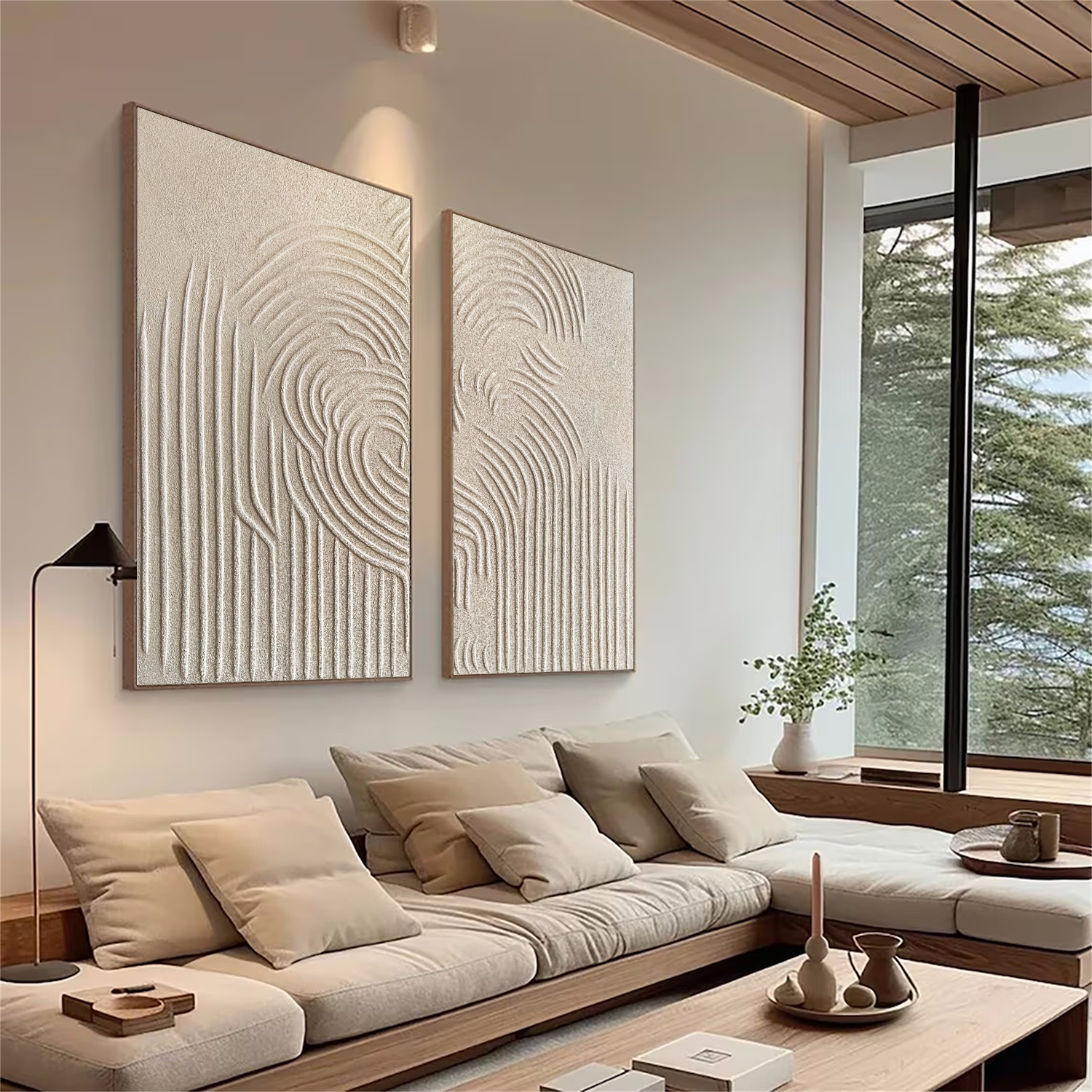 Frameless Stretched Canvas Abstract Art Set of 2 - Beige & Brown Modern Wall Decor #BB066 | Perfect for Living Room, Bedroom & Office Decor