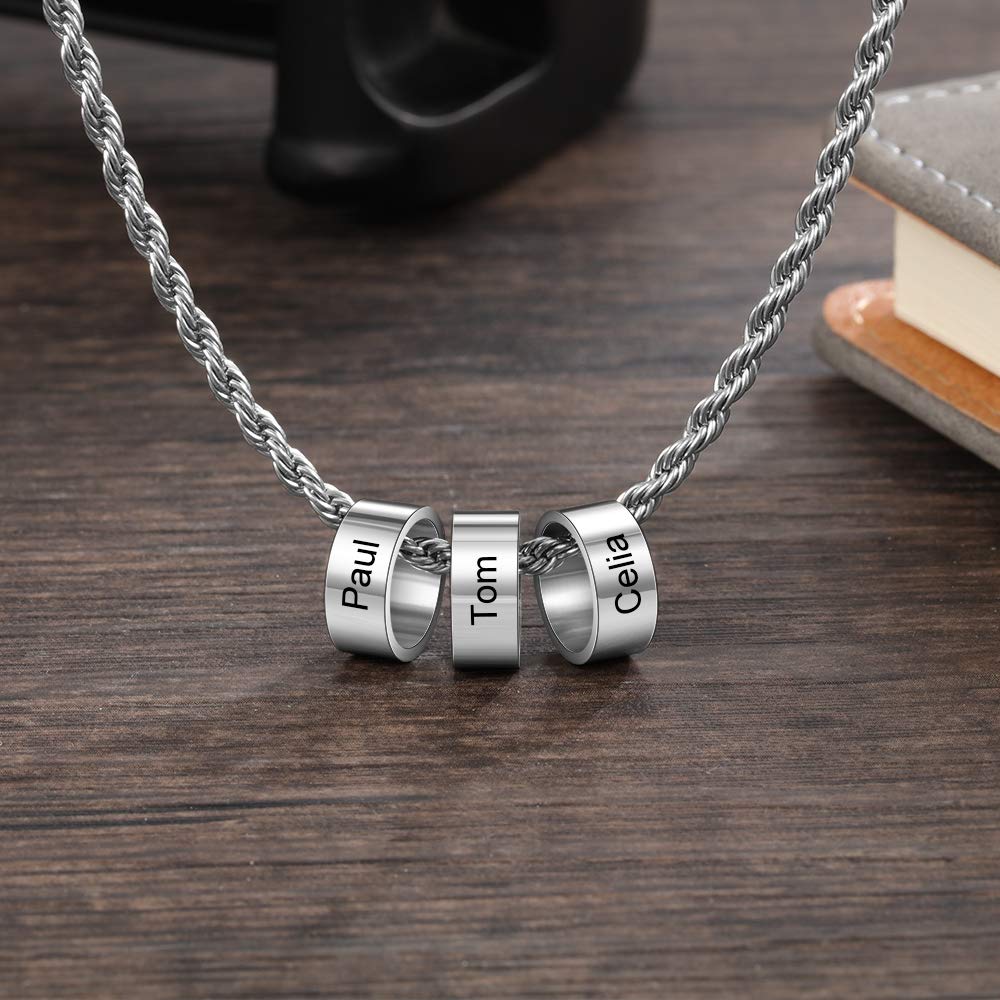 Personalized Stainless Steel Name Necklace for Men - Custom Engraved Initial Beads Charm Necklace - Unique Birthday Gift for Boyfriend, Father's Day Present - Perfect for Anniversaries, Weddings & Special Occasions