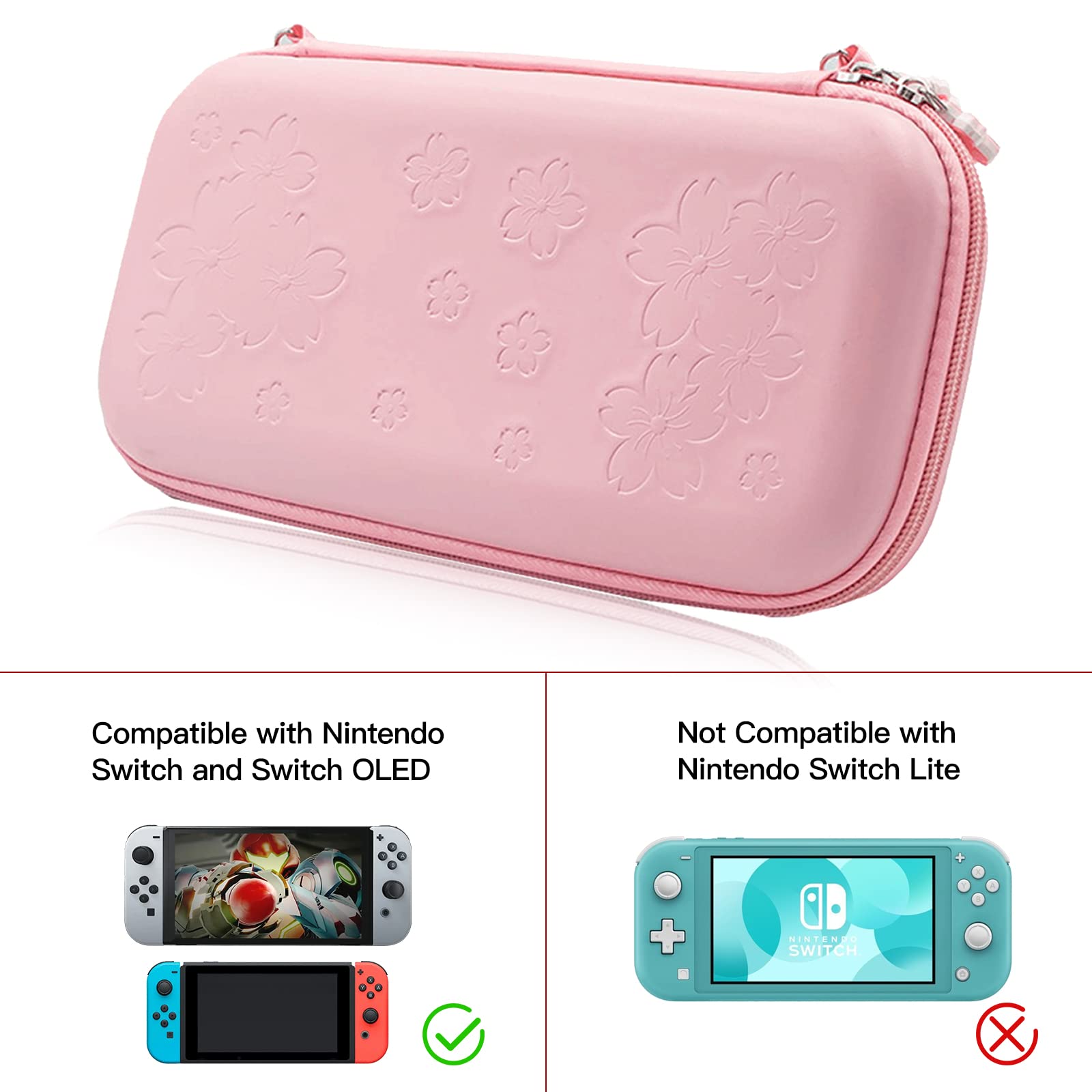 Pink Nintendo Switch OLED Case 2021 - Sakura Design Hard Shell Protective Cover with HD Screen Protector & 4 Thumb Grips | Shockproof Portable Storage for Travel & Gaming Accessories