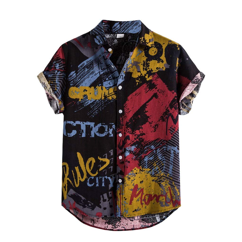 Men's Summer Linen Hawaiian Shirt - Long Sleeve Ethnic Casual T-Shirt for Beach Vacation & Tropical Outings | Pack of 1