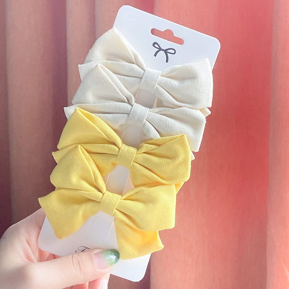 KEYVOR 4Pcs Cute Bowknot Hair Clips for Girls - Handmade Solid Hair Barrettes, Headbands & Hair Accessories (Size 7) - Perfect for School, Parties & Everyday Hairstyles