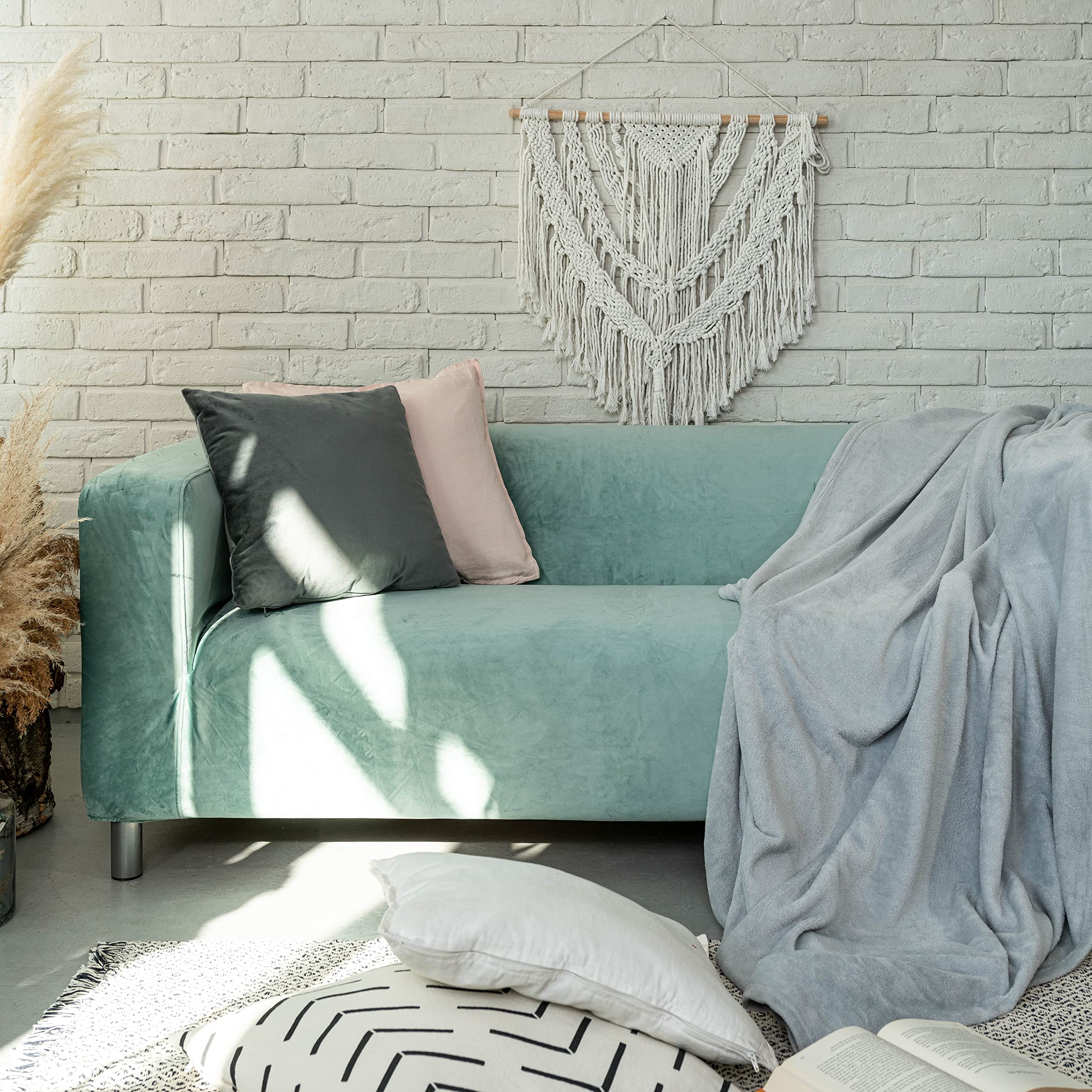 MASTERS OF COVERS Snug Fit Classic Velvet Klippan Loveseat Slipcover - Replacement Cover for IKEA Two Seater Klippan Sofa | Mint Green Velvet Fabric | Perfect for Living Room, Bedroom & Home Decor