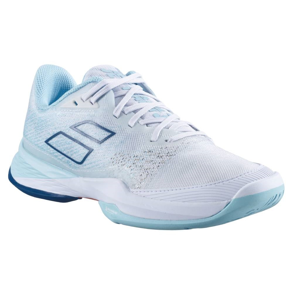 Babolat Jet Mach 3 AC Women's Tennis Shoes - Lightweight Performance Court Shoes for Women in White/Blue | Perfect for Competitive Matches & Training Sessions