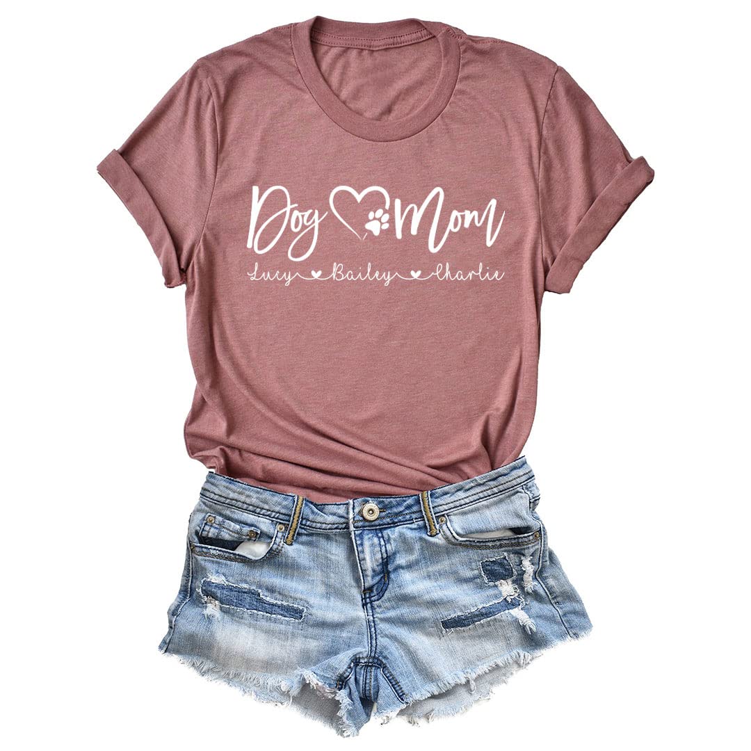 Custom Dog Mom T-Shirt with Name - Funny Dog Lover Shirt for Women - Cute Pet Owner Gift - Perfect for Birthdays, Mother's Day & Dog Adoption Celebrations
