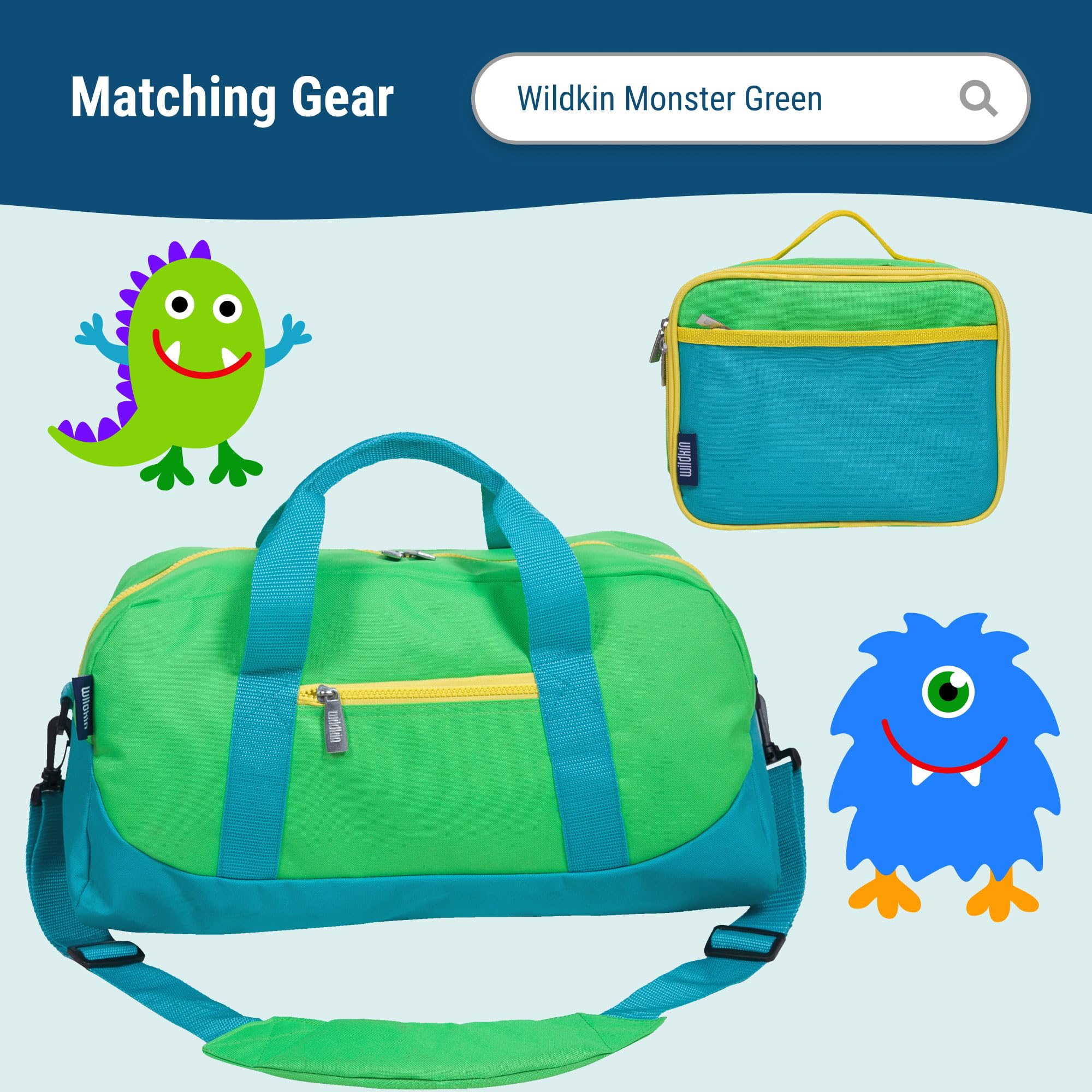 Wildkin 15-inch Kids Backpack - Durable Padded School Backpack with Adjustable Straps for Boys & Girls - Monster Green - Perfect for Elementary School, Day Trips & Outdoor Adventures