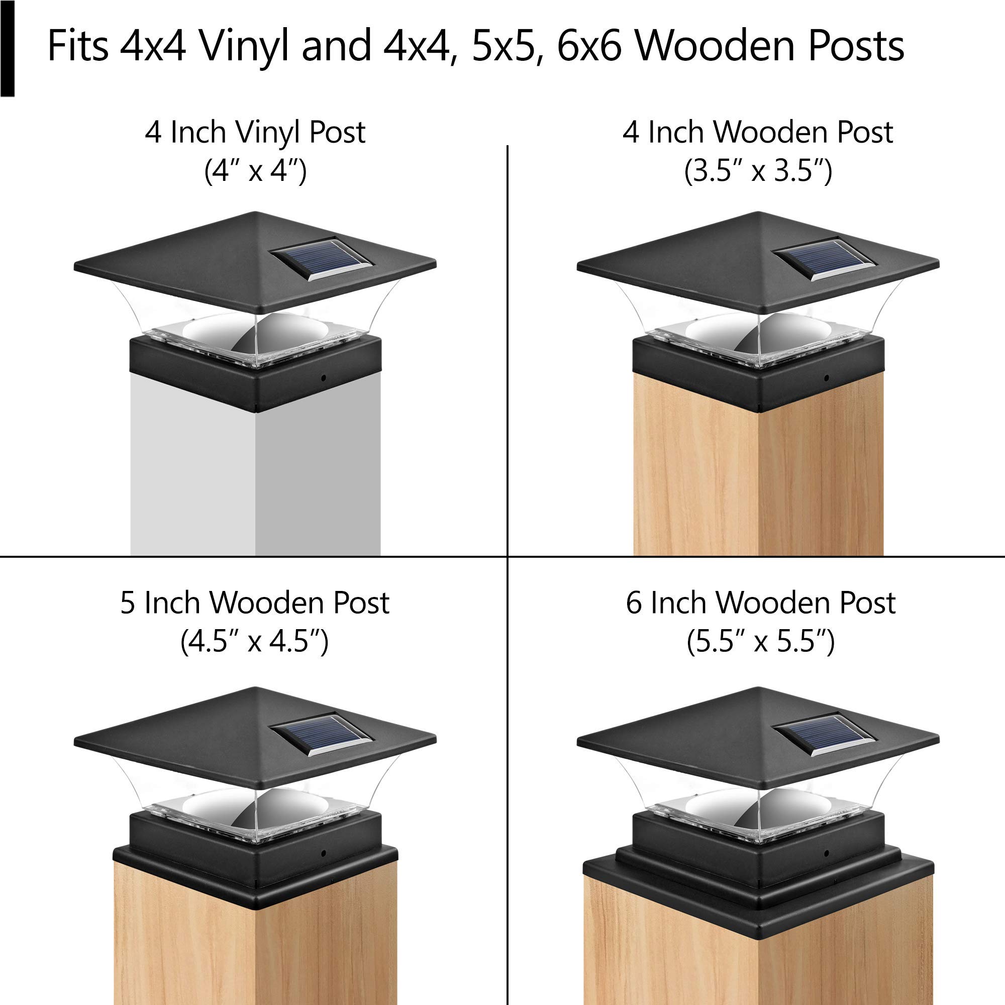 **DaVinci Lighting Flexfit (2 Pack) & Classic (4 Pack) Solar Post Cap Lights - Slate Black | Outdoor Solar Deck & Fence Lighting for Patio, Garden & Pathway**