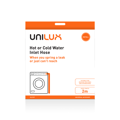 Unilux ULX107 Universal 2m Hot & Cold Water Inlet Hose for Washing Machines & Dishwashers - Durable & Flexible for Home & Commercial Use