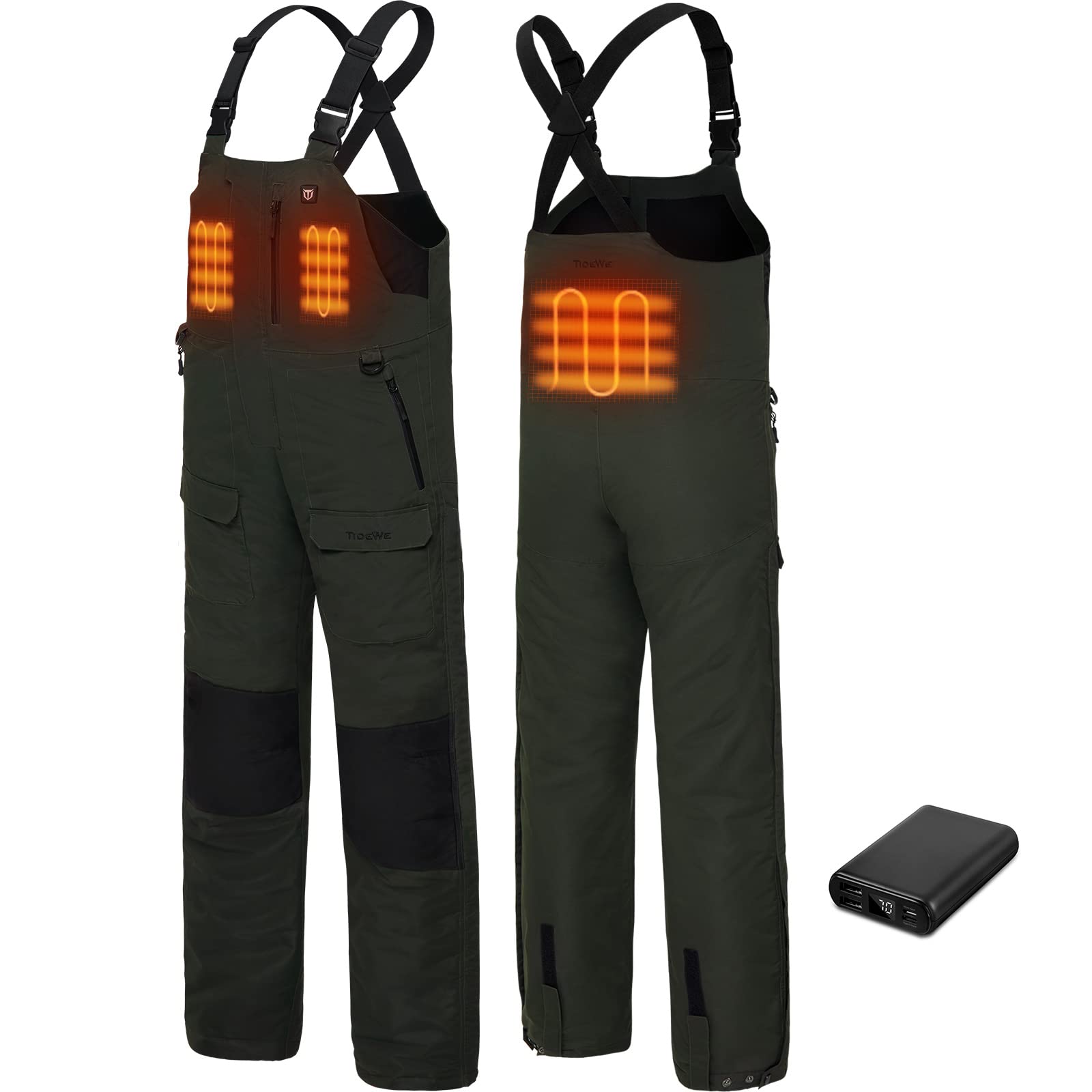 TIDEWE Heated Hunting Bibs with Battery - Waterproof Insulated Bib Overalls for Fishing & Outdoor Activities - Perfect for Cold Weather Hunting, Ice Fishing, and Winter Sports