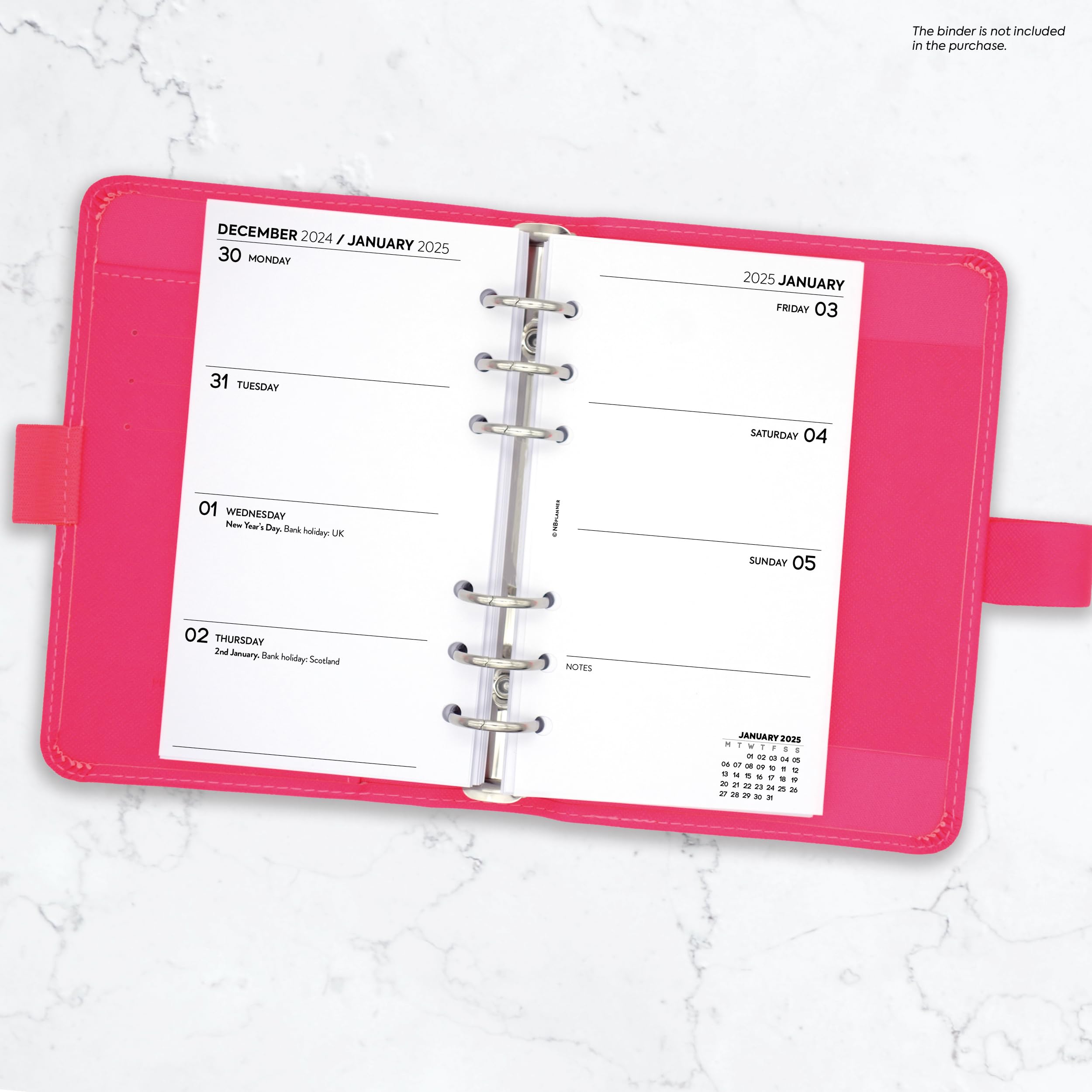NBplanner 2025 Weekly Planner Refill - 2 Page Per Week Layout, Personal Size Organizer, White Pages, Yearly Calendar | Compatible with Filofax Personal | Perfect for Work, School & Daily Planning