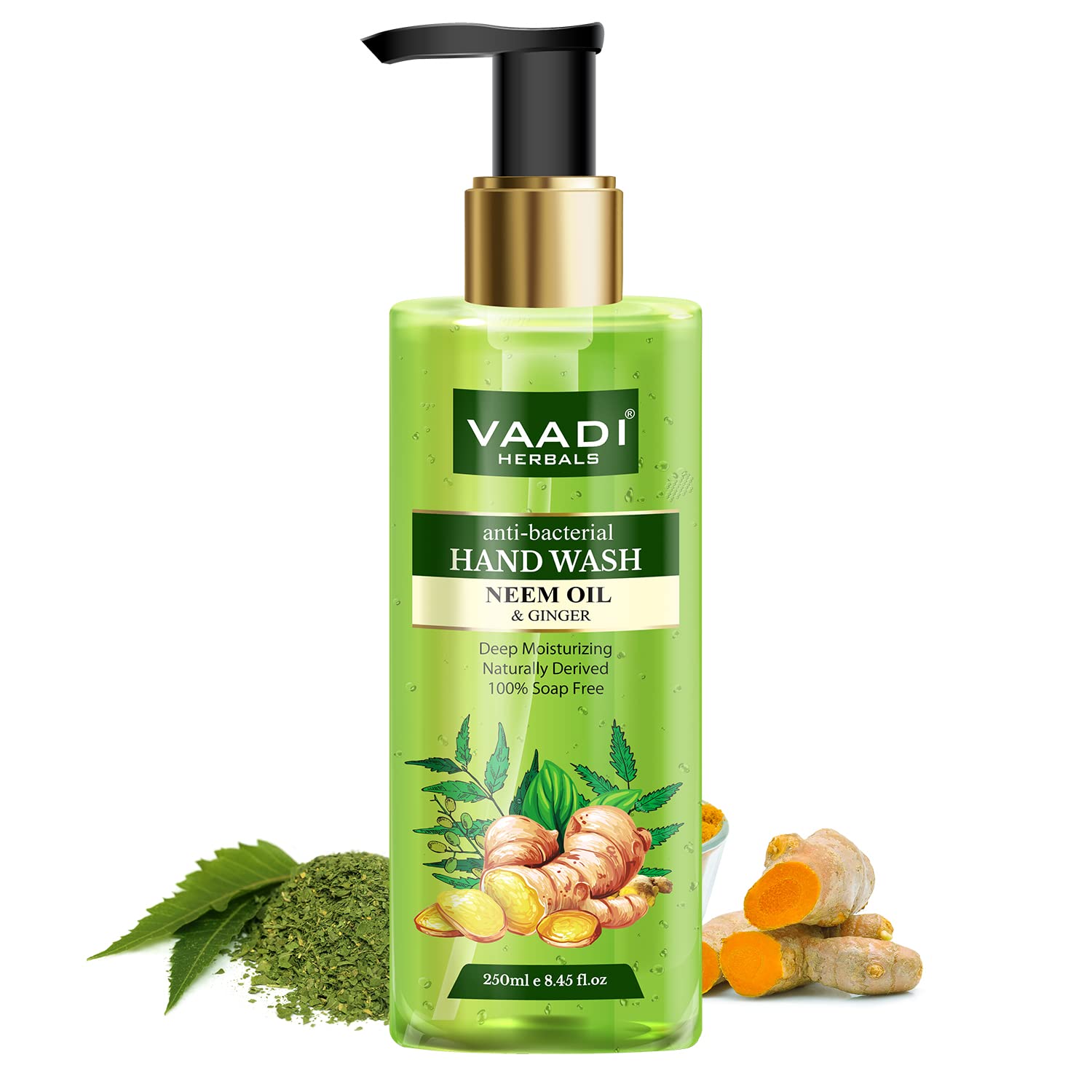 Vaadi Herbals Luxurious Hand Wash - 250ml (Pack of 3) | Aloe Vera, Jojoba Oil, Neem Oil, Ginger, Honey & Sandalwood | Moisturizing & Antibacterial for Dry Skin | Perfect for Home, Office & Travel Use