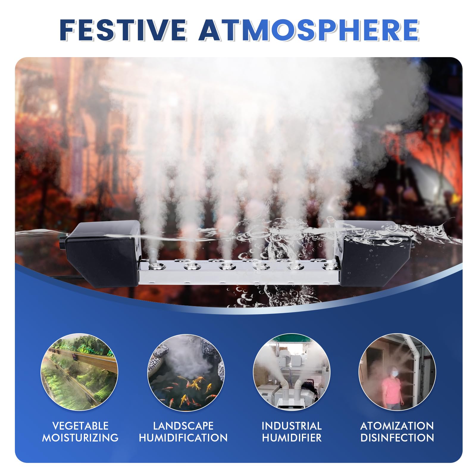 12-Head Ultrasonic Mist Maker - 9000mL/H High Output Pond Fogger with 400W Power Supply & Buoy Discs for Water Features, Gardens, Rockeries, Greenhouses | Perfect for Halloween Decor & Mushroom Growing