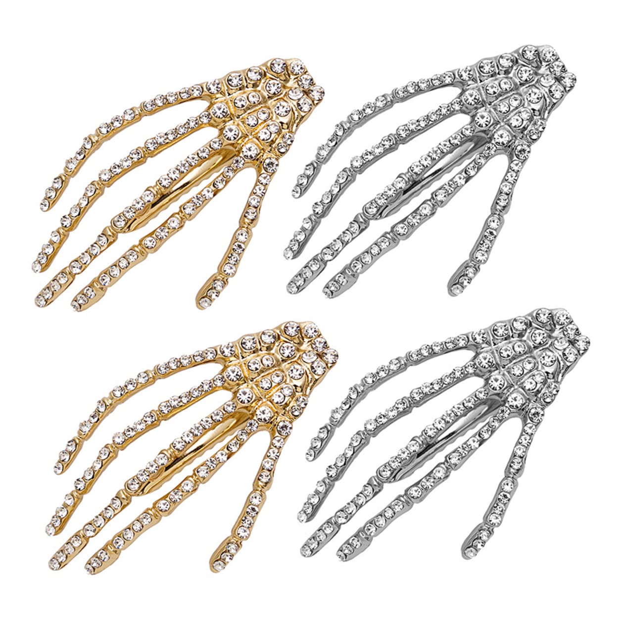 Minkissy Skull Hair Clips for Women & Kids - 4pcs Metallic Gothic Hair Barrettes, Skeleton Hand Hair Accessories for Girls (Perfect for Halloween, Cosplay & Gothic Fashion)