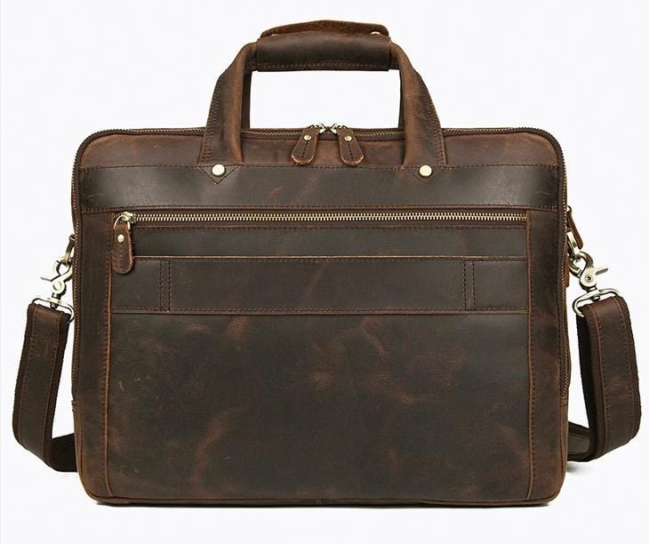 Premium 15 Inch Brown Leather Laptop Bag for Business & Travel - Durable Large Briefcase for Men & Women - Perfect for Office, Commuting & Airplane Carry-On
