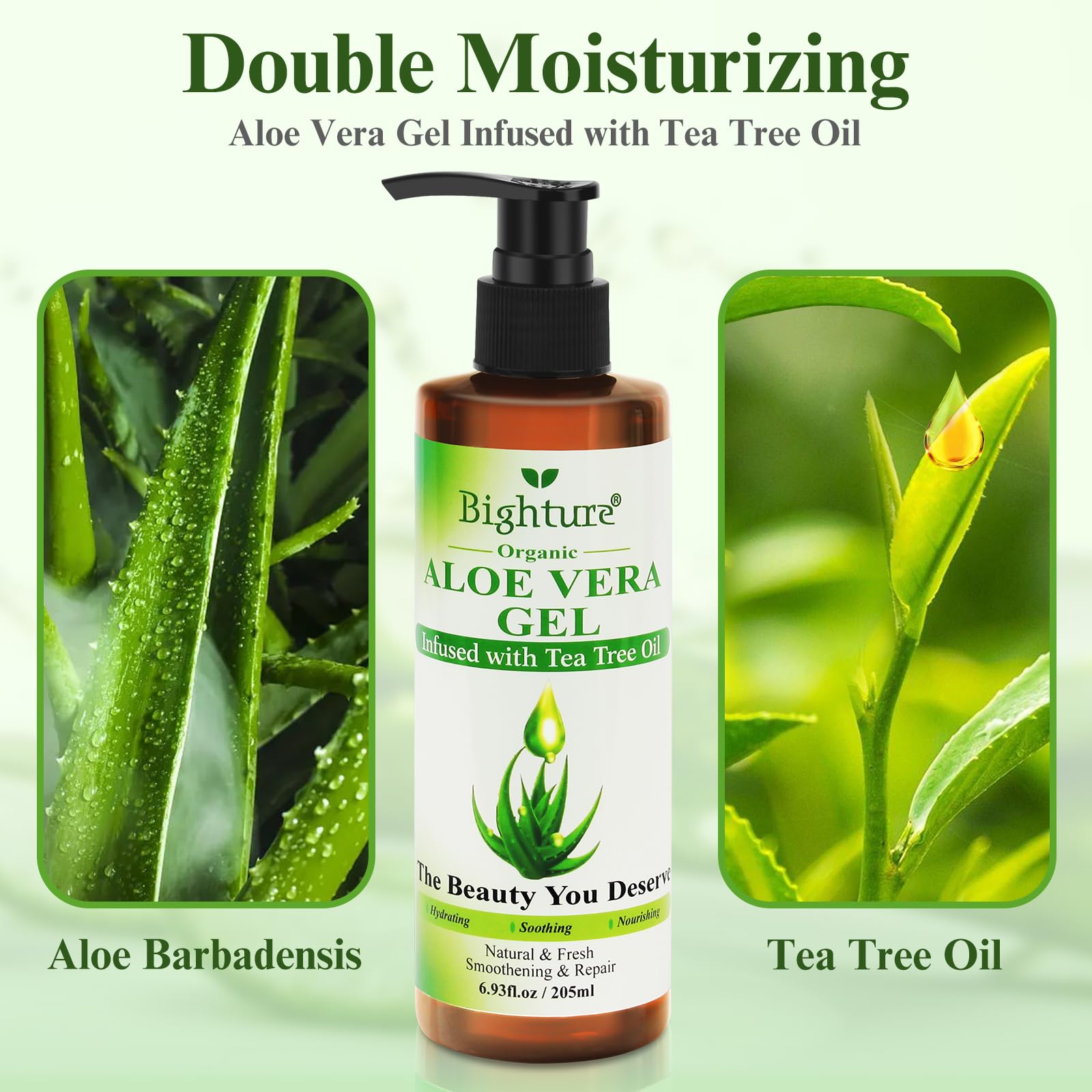 Organic Aloe Vera Gel with Tea Tree Oil for Face & Body Care | Freshly-Cut Aloe Gel for Skin, Scalp & Hair Hydration | Soothing Moisturizer for Sunburn Relief & After-Sun Care | 6.93 oz | Perfect for Sunburn Treatment, Daily Skincare & Hair Conditioning
