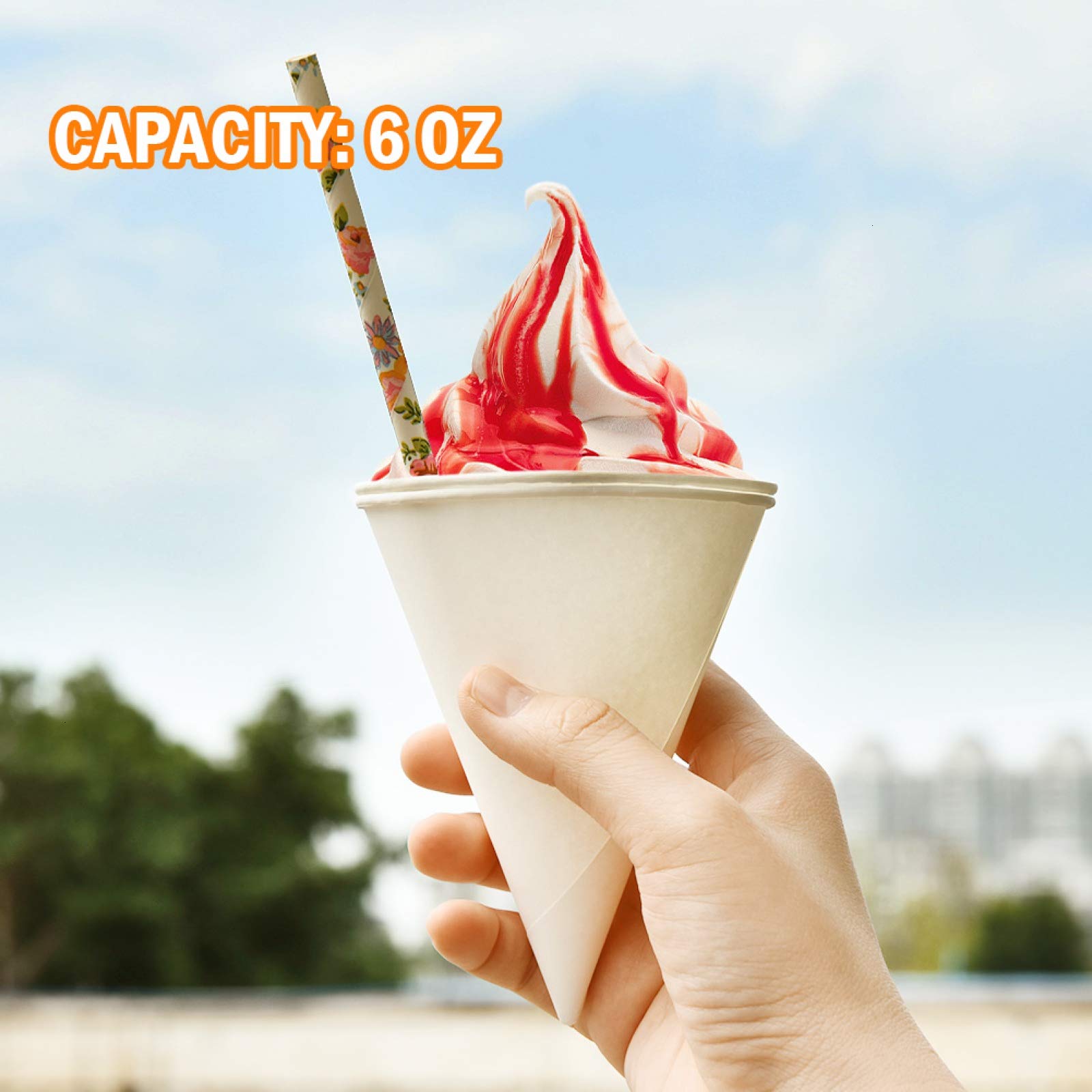 Aqueenly 100-Pack 6oz White Snow Cone Cups - Wax Coated Leakproof Paper Cups for Shaved Ice, Slush, Water - Perfect for Summer Parties, Carnivals & Frozen Treats