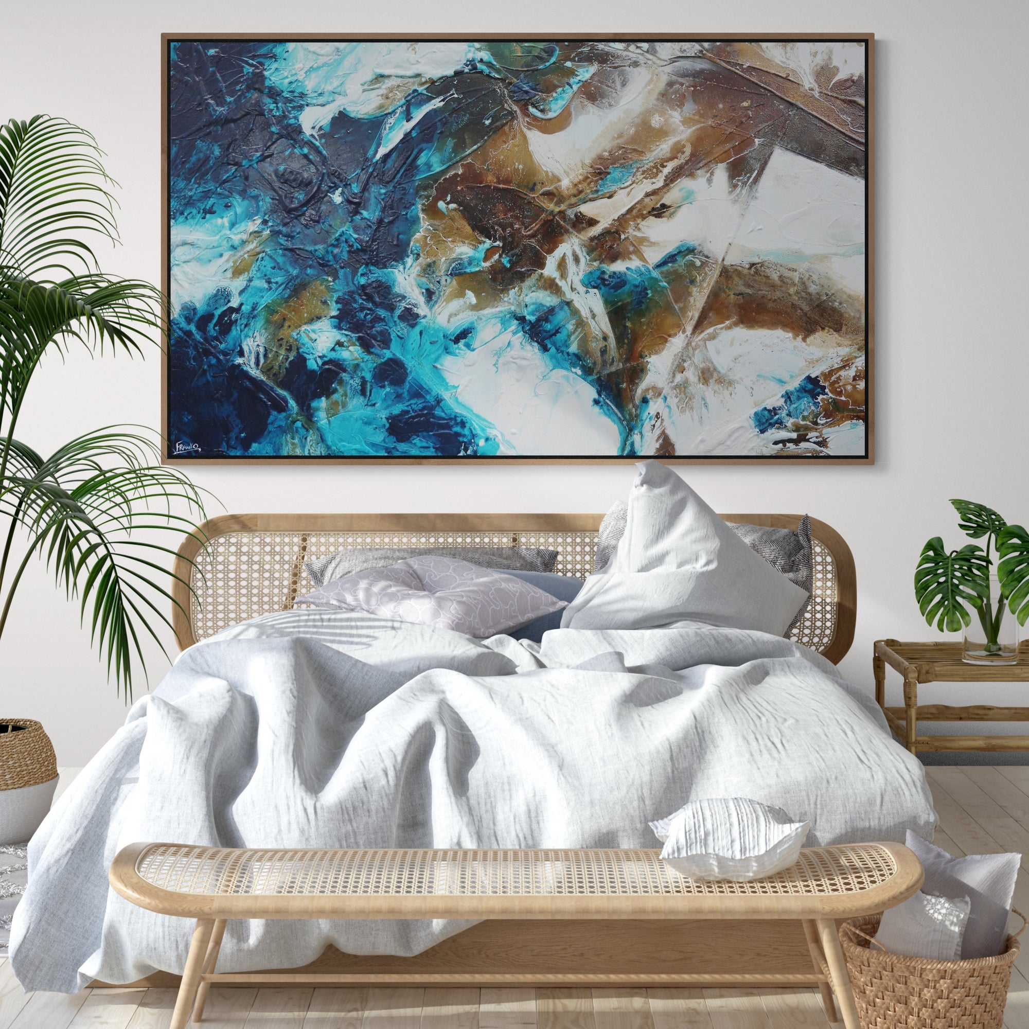 Southern Charm 200cm x 120cm Turquoise Rust White Textured Abstract Canvas Wall Art - Perfect for Living Room, Bedroom & Office Decor