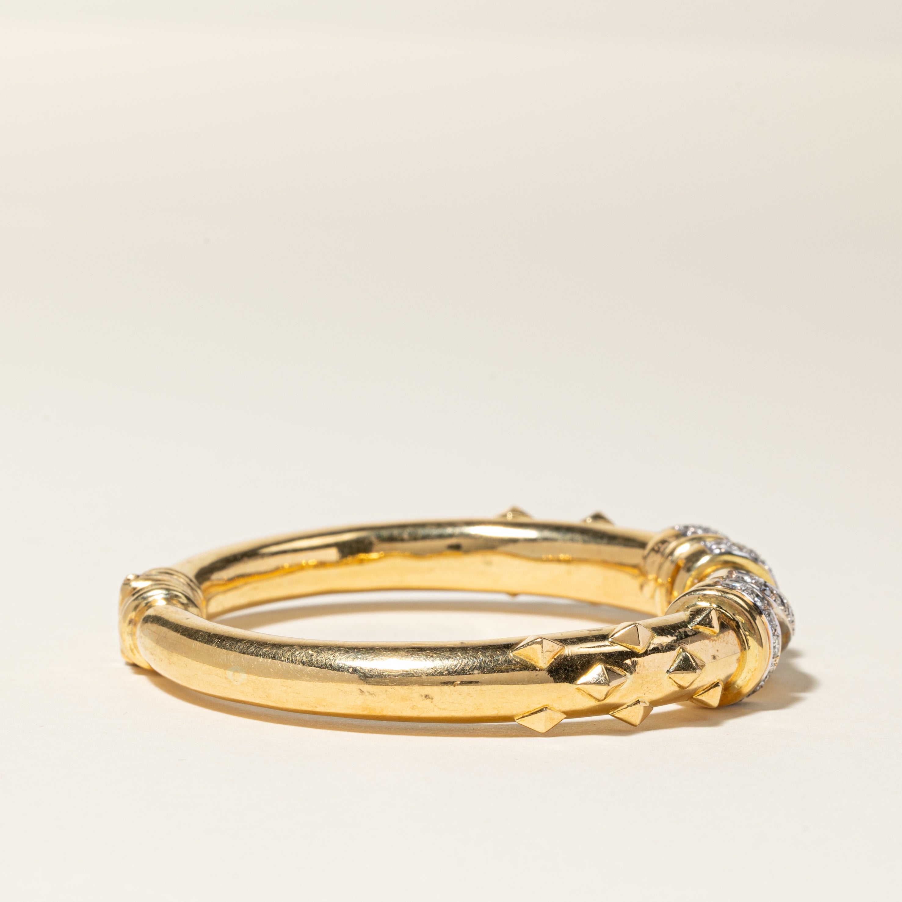 18K Yellow Gold Diamond Studded Bangle Bracelet for Women | 1.54ctw Total Weight | 6.5 Inch Adjustable | Luxury Jewelry Gift for Anniversary, Birthday & Special Occasions