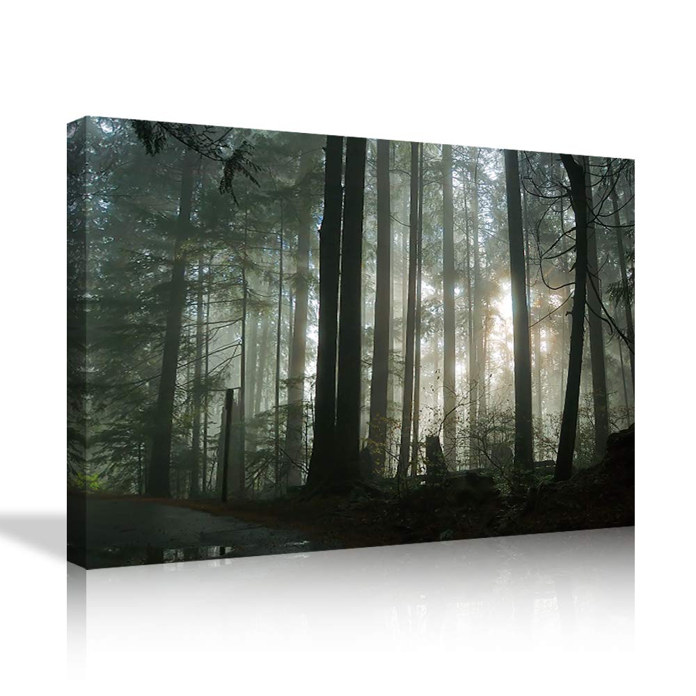 Ethereal Elven Forest Canvas Wall Art - Nature Landscape Painting Print for Home Decor | Early Morning Fairytale Dream Scene | Ready to Hang | Perfect for Living Room, Bedroom & Office Decor