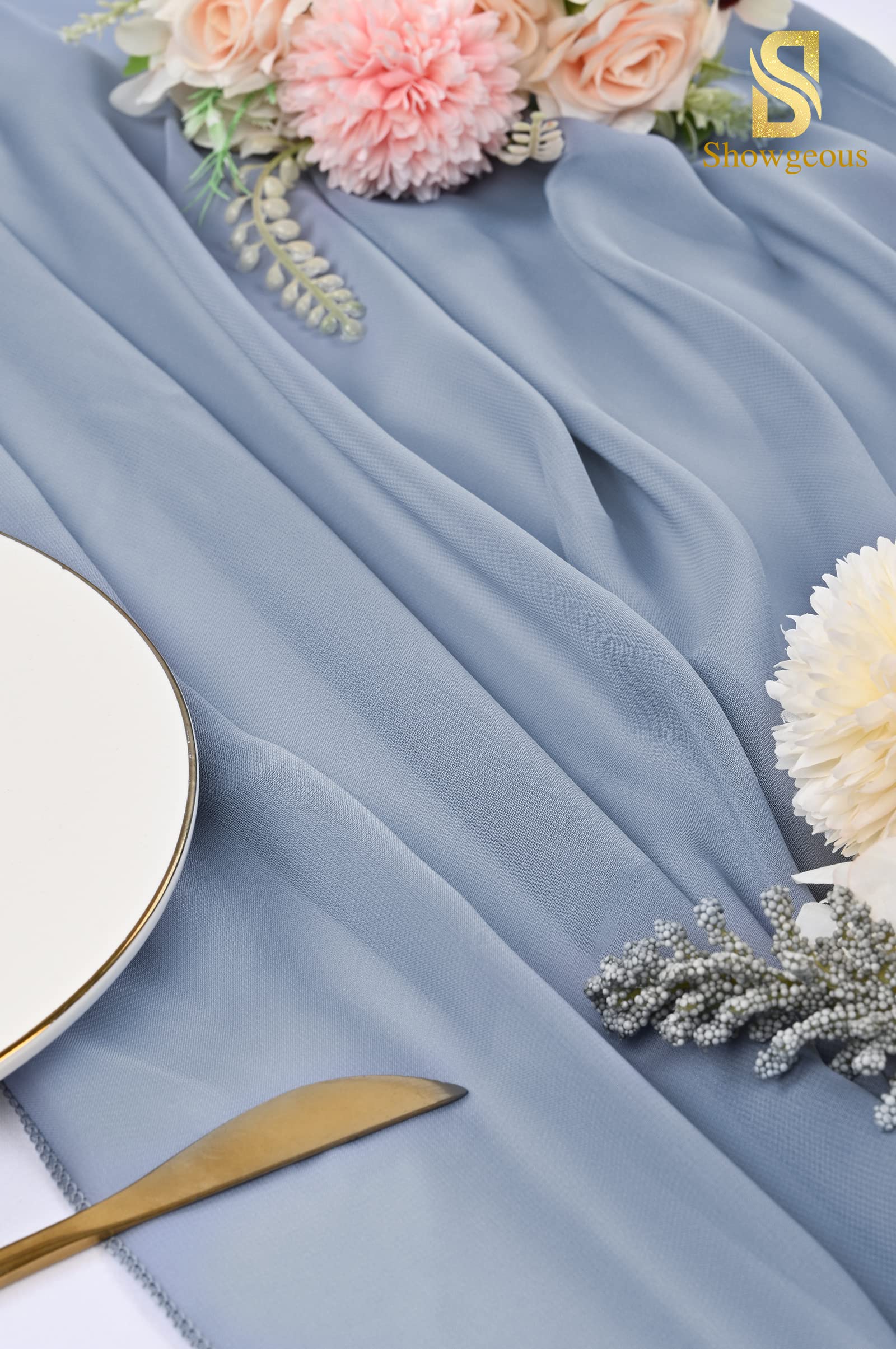 12 Pcs 10Ft Chiffon Table Runner, 28x120 Inches Dusty Blue Romantic Sheer Gauze Table Runners for Wedding, Bridal Shower, Baby Shower, Birthday Party, Cake Table Decor - Elegant & Lightweight for Indoor & Outdoor Events