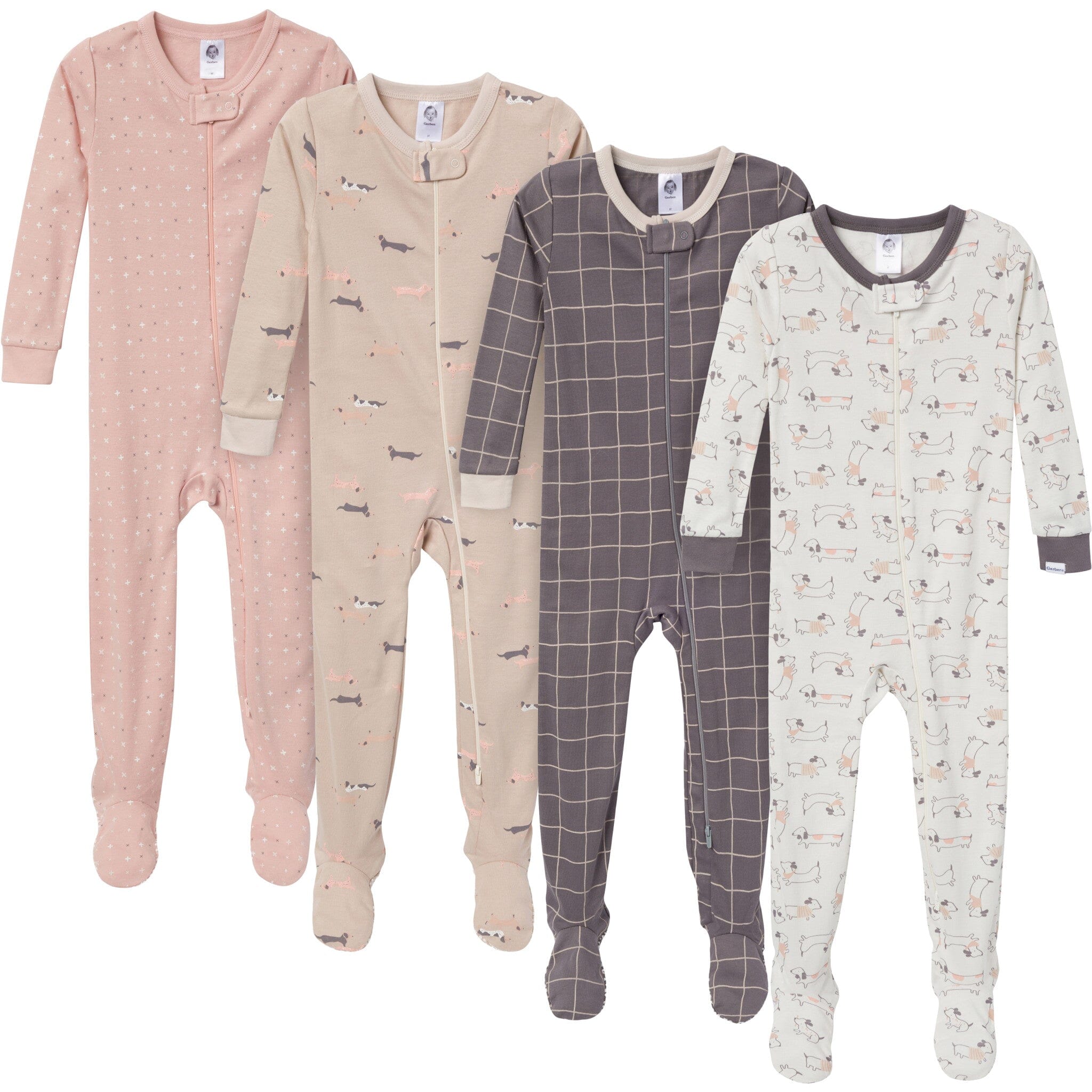 4 Pack Neutral Baby & Toddler Dog Snug Fit Footed Pajamas - Soft Cotton Sleepwear for Boys & Girls - Perfect for Nursery, Bedtime & Playtime