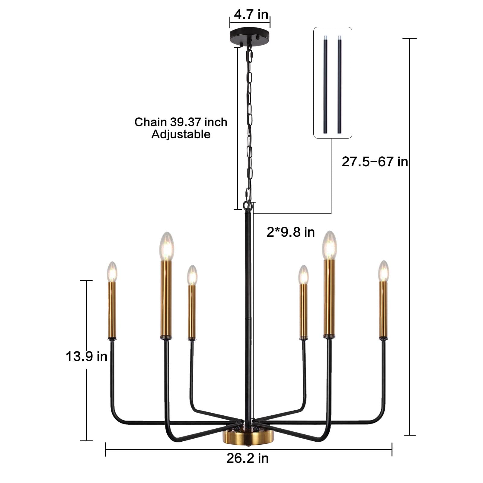 ETONIMERR 6-Light Modern Farmhouse Chandelier - 26 Inch Rustic Industrial Iron Ceiling Light Fixture for Dining Room, Kitchen, Foyer, Living Room & Bedroom | Perfect for Home Decor, Wedding Venues and Restaurant Lighting