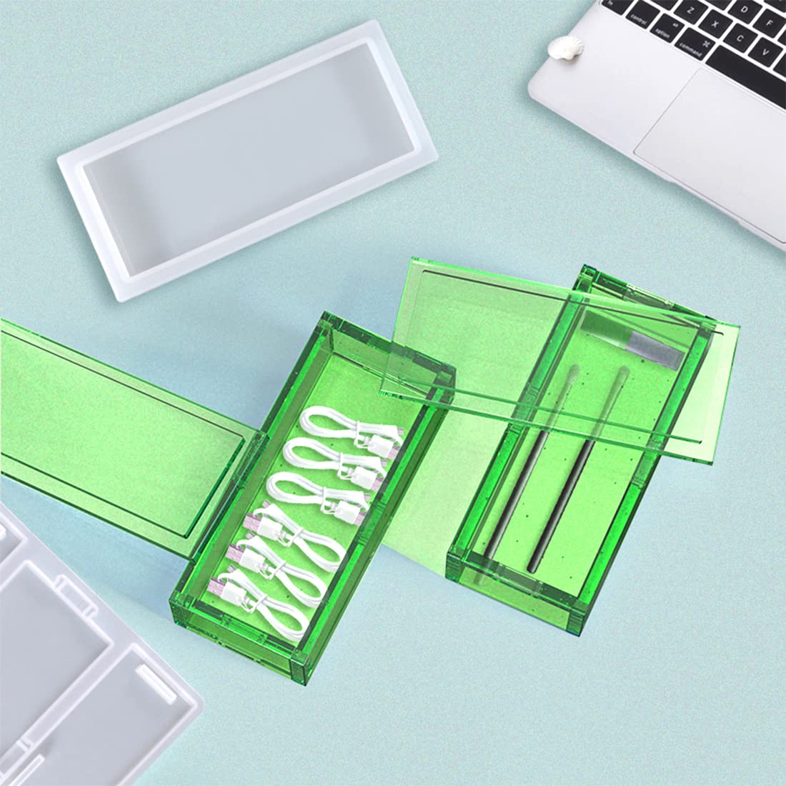 Voyyphixa Rectangle Resin Jewelry Box Mold with Lid - Silicone Container Mold for Epoxy Resin Casting, DIY Pen Holder, Pencil Case, Domino & Trinket Storage | Perfect for Crafting, Organizing Small Items & Gift Making