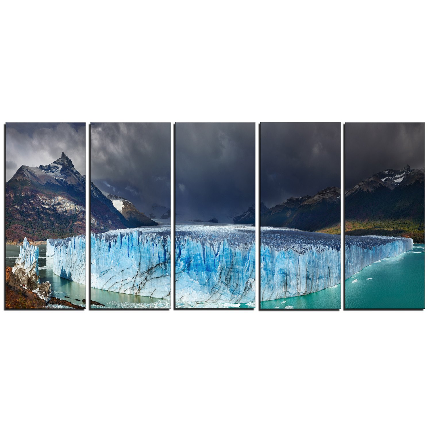 Designart Perito Moreno Glacier Photography Metal Wall Art - 60x28 Inches - 5 Panel Canvas Print - Modern Home & Office Decor for Living Room, Bedroom, Dining Area