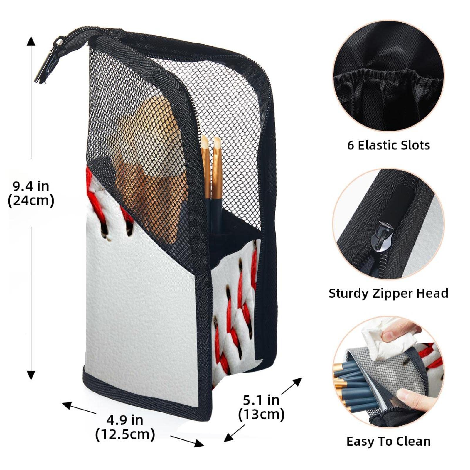 12-Piece Makeup Brush Organizer Bag - Portable Cosmetic Brush Holder Case with White & Red Baseball Design | Perfect for Travel, Gym & On-the-Go Makeup Touchups