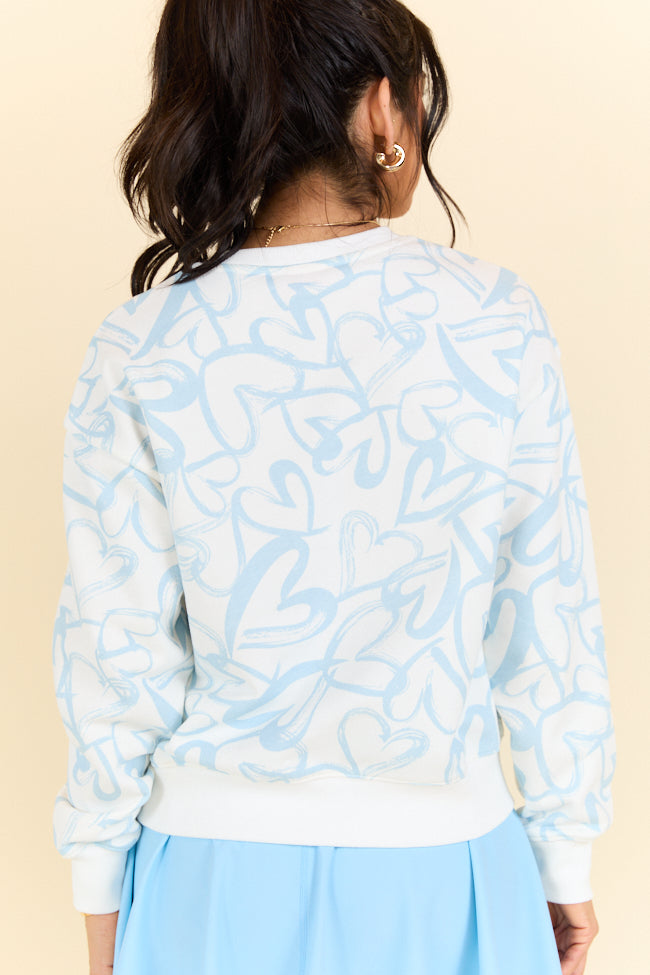 Heart Like Mine Blue and Ivory Abstract Heart Sweatshirt | Cozy Pullover for Women | Perfect for Casual Wear, Date Nights & Gifting