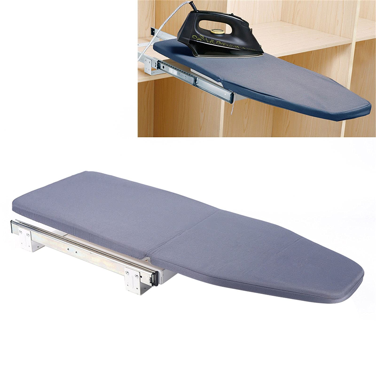 Wall Mounted Retractable Ironing Board - Space Saving Foldable Pull-Out Design, Gray Cabinet Ironing Board for Wardrobe & Laundry Room - Perfect for Small Apartments & Closet Organization